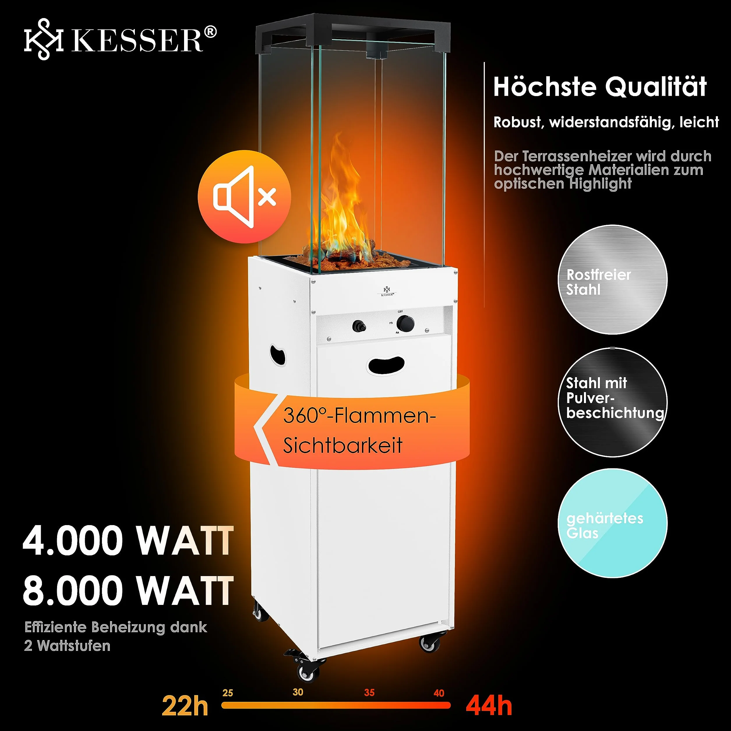 KESSER Chauffage Radiant à Gaz Terrasse avec Housse Protection, Roulettes, Blanc