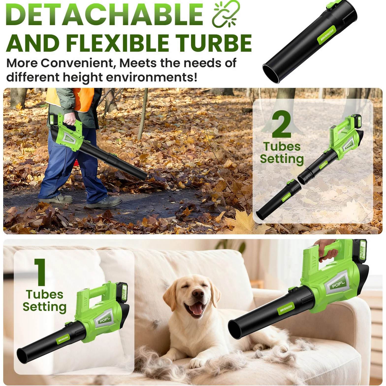 Souffleur de Feuilles sans Fil, 1200W Souffleur Batterie avec 6 Vitesses, 780 m³/h, Vitesse d’air Jusqu’à 245 km/h, Souffleur Feuille avec 2x4000 mAh Batterie & Un Sangle pour Jardin Cour Pelouse