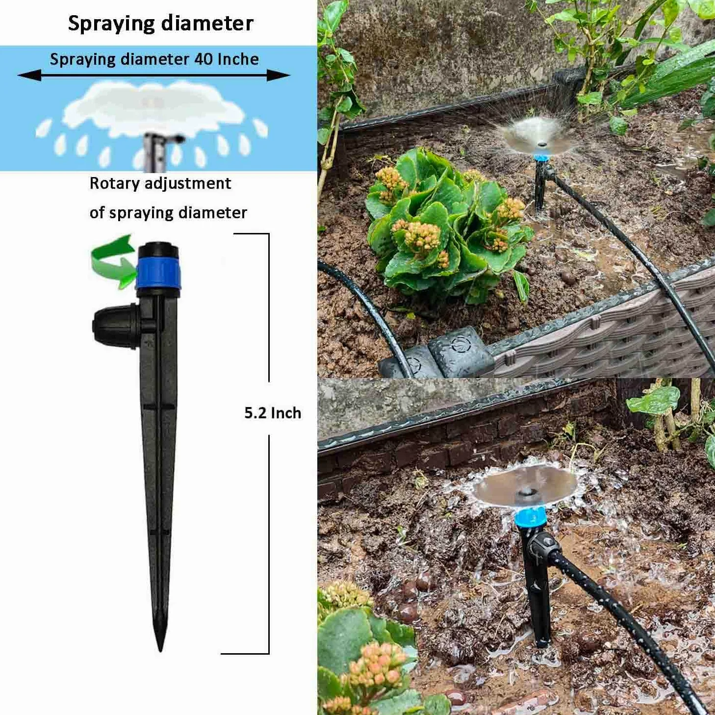 Système d'irrigation goutte à goutte pour jardin avec minuterie d'eau, ID principal 1,27 cm, 10,6 m et tuyau d'eau de 0,6 cm, double système d'arrosage pression suffisante, débit d'eau uniformément