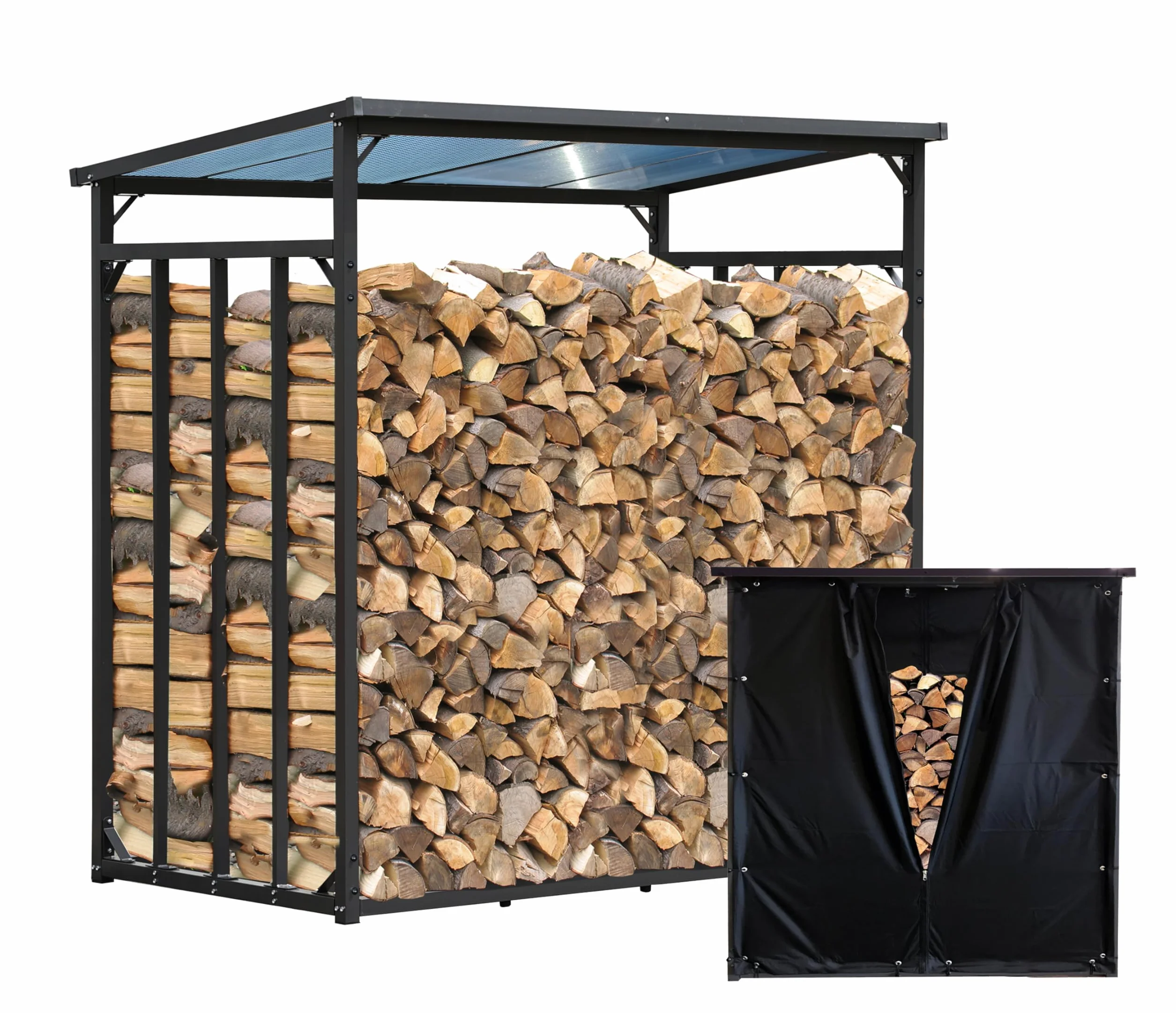 Étagère à bois de cheminée en métal anthracite XXL 185 x 100 x 185 cm avec protection contre les intempéries 3,5 m³