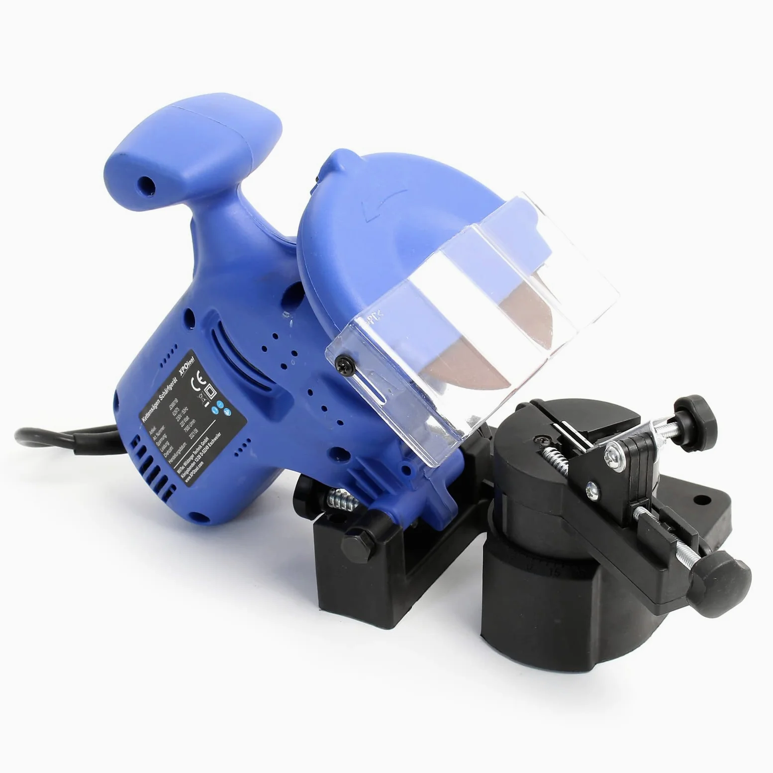 Wiltec Affûteuse pour chaîne de scie – 220 W, 7500 tr/min – Dispositif de serrage rotatif 35° – avec Meule – Lime Tronçonneuse universelle