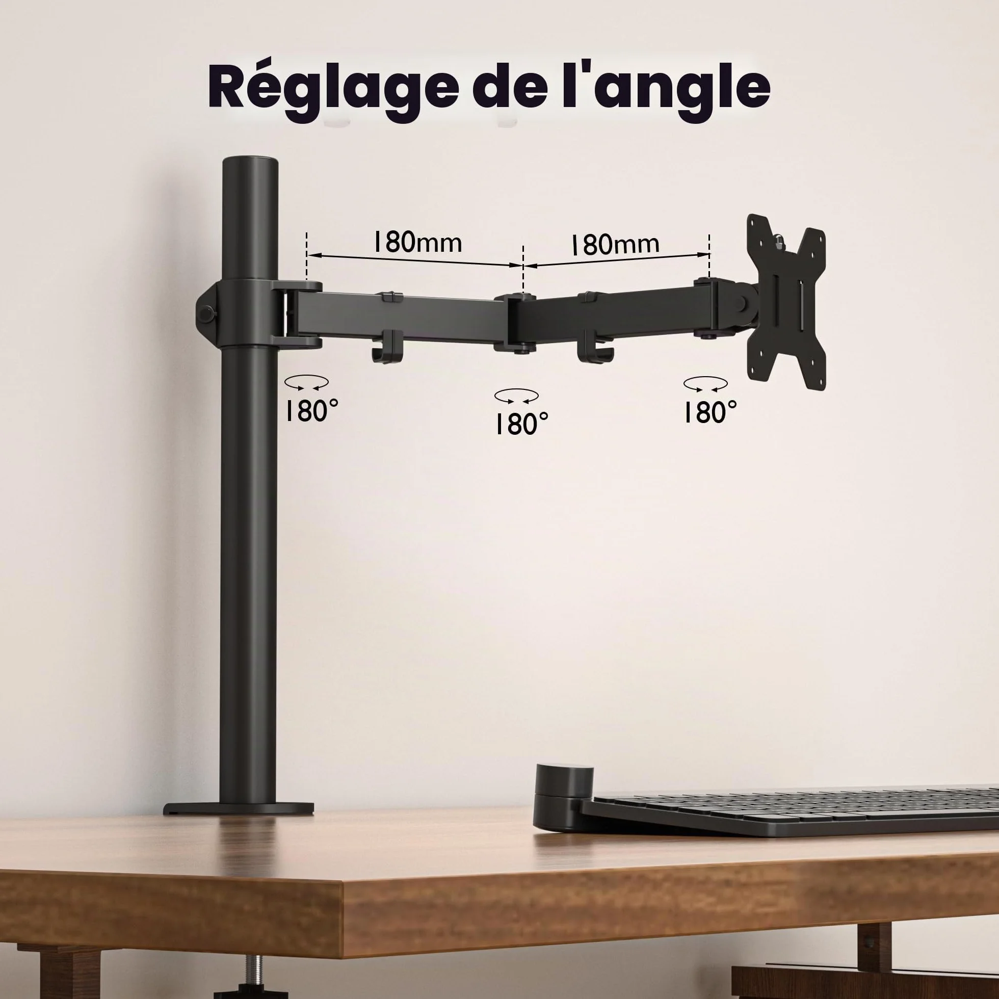 BONTEC Support Ecran PC 13-32 Pouces, Capacité 10 kg, VESA 75x75-100x100 mm, Réglable Hauteur Inclinable Pivotant