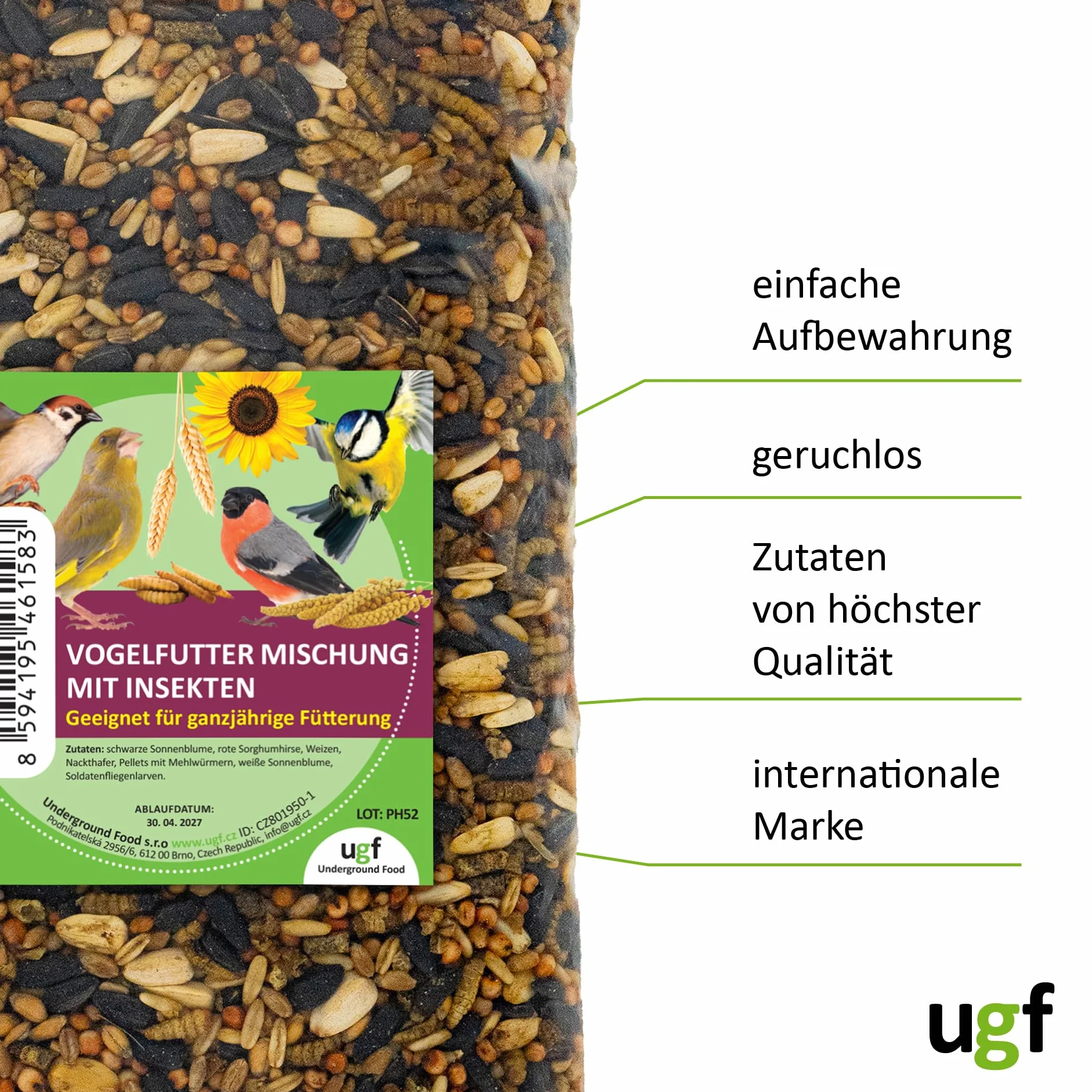 Nourriture pour oiseaux sauvages 800 g graines de tournesol larves mouches soldats granulés vers de farine