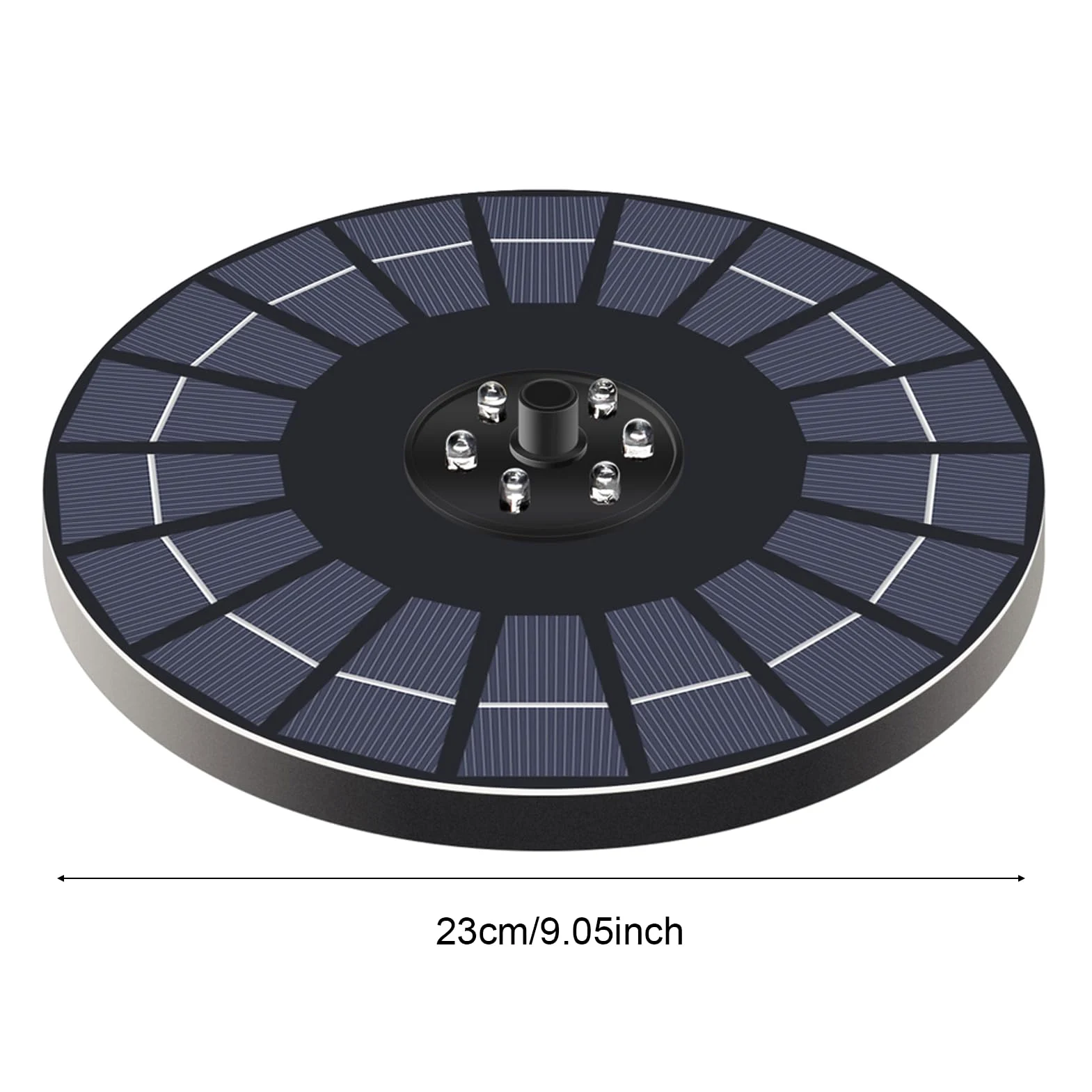 Fockety Fontaine Solaire, 6 W 9 V Flottante 1500 MAh Rechargeable, Pompe de Fontaine à Eau Solaire avec 7 Buses, Lumière de Couleur RVB, pour Jardin, Bassin, Piscine (6W Diamètre 23CM)
