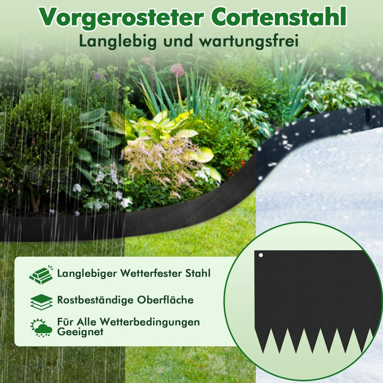 Lot de 5 bordures de pelouse en acier Corten noir - 107,5 x 15 cm - Bordure de parterre flexible en métal pour un frappage facile sans creuser - Parfait comme bordure de pelouse pour chemins