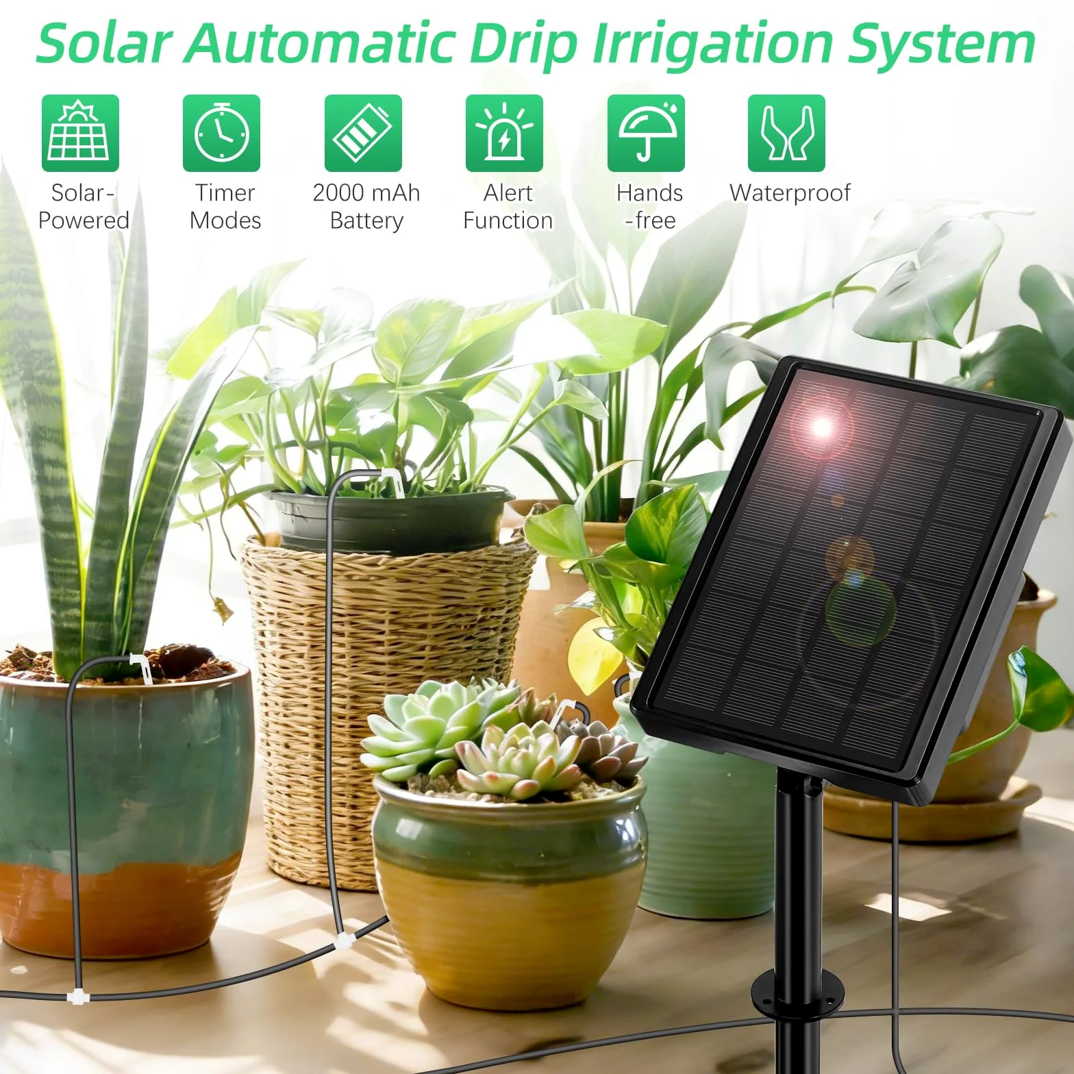Kit D'irrigation Goutte a Goutte Énergie Solaire, Système Arrosage Automatique Goutte à Goutte, Systeme D'irrigation Jardin Avec 10M Tuyau Arrosage, Programmateur Arrosage pour 15 Pots