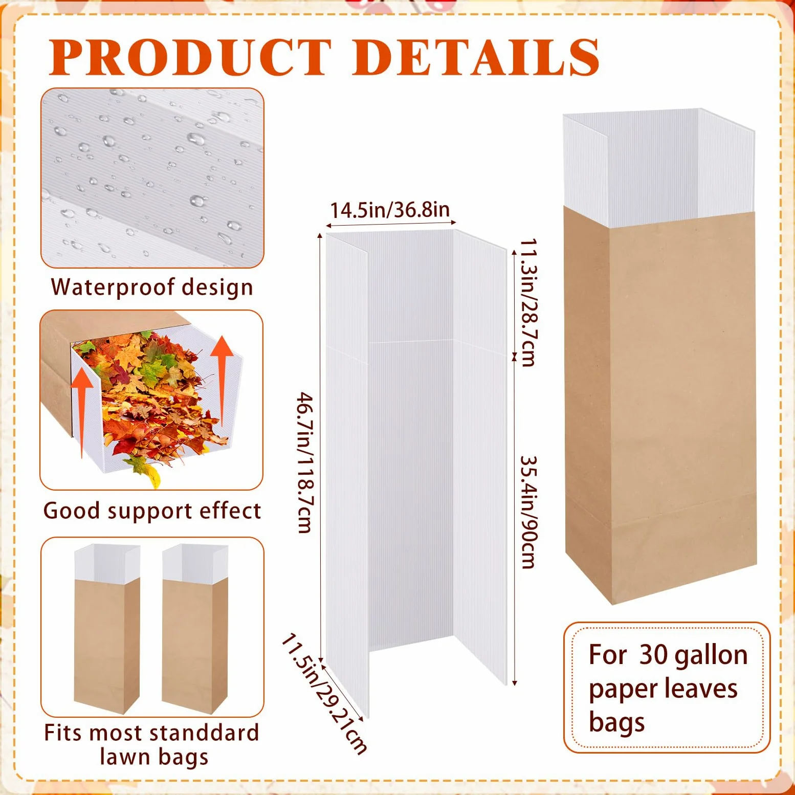 Tioncy Lot de 2 sacs en papier réutilisables pour pelouse et feuilles - Pas de pliage nécessaire pour ramasser les feuilles, balayer et ramasser les débris de jardin