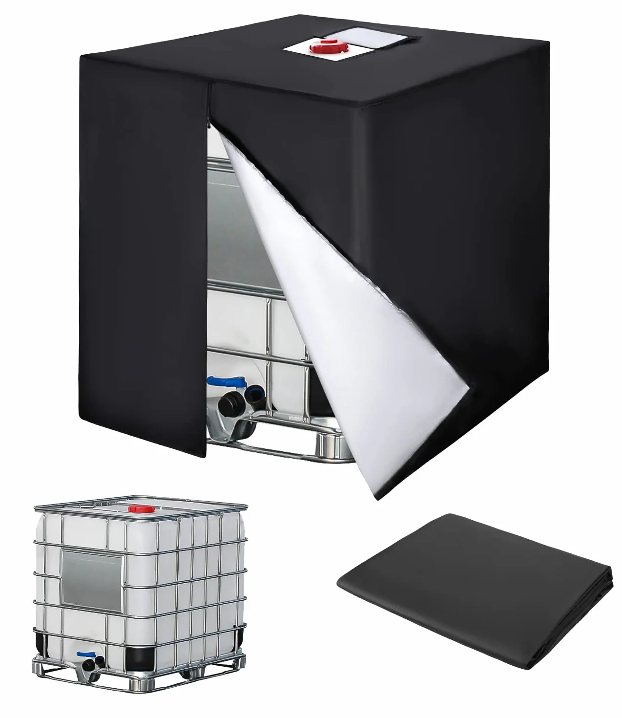 Bâche Protection Cuve IBC 1000L Anti-UV 420D 120x100x116cm Noir