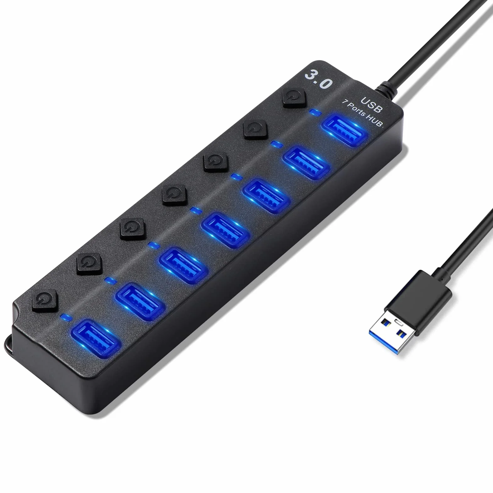 Hoppac Hub 7 en 1 Multiprise USB 3.0 2.0 Port Multiple PC Transfert Données Recharge Interrupteur LED 1M