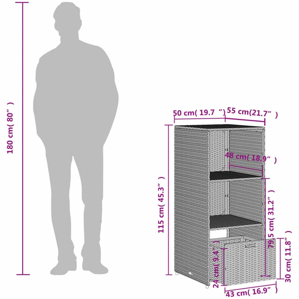 vidaXL Armoire Rangement Jardin Étagères Meuble Extérieur Patio Gris Résine Tressée