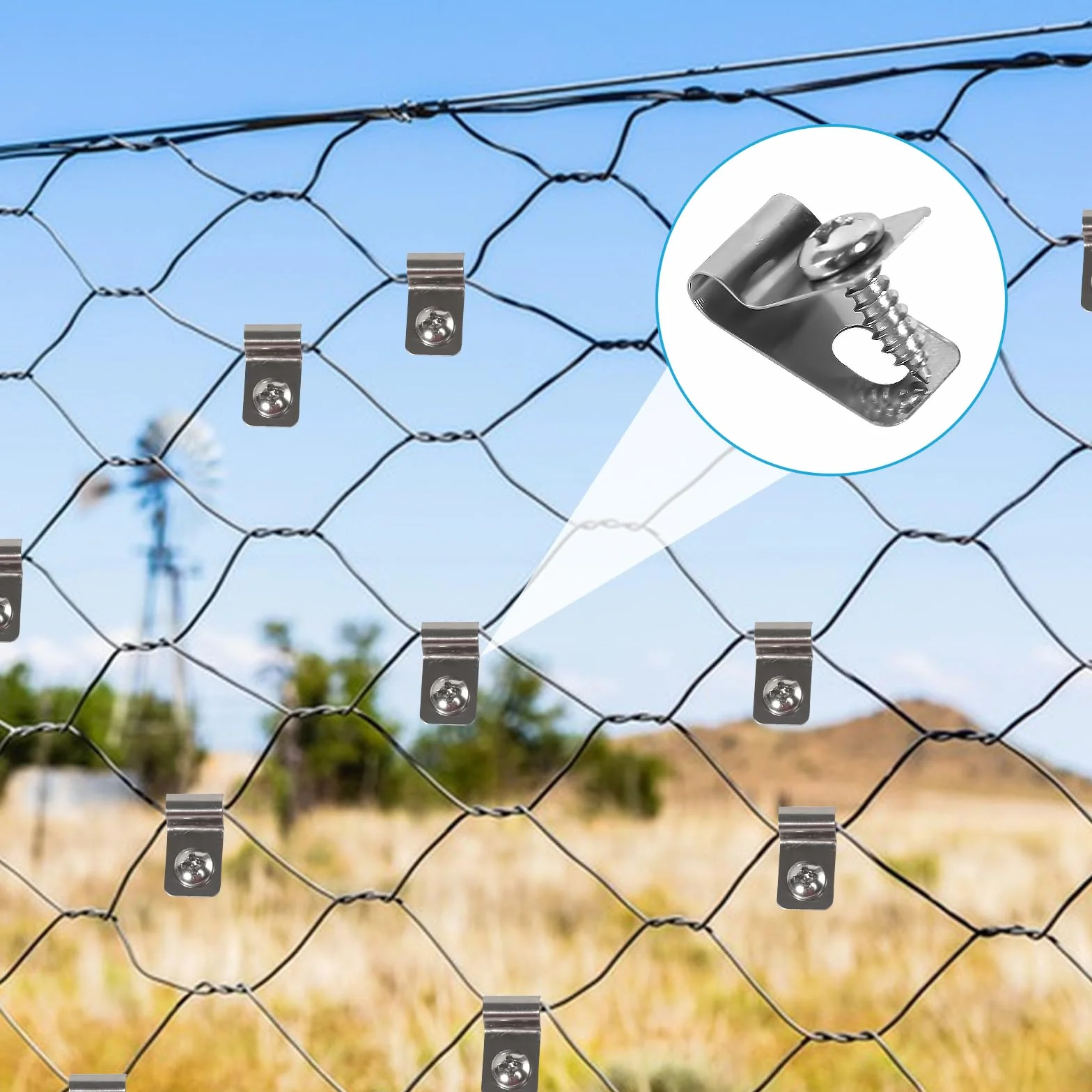 Lot de 100 Pinces de Fixation pour Clôtures Agricoles en Acier Inoxydable avec Vis