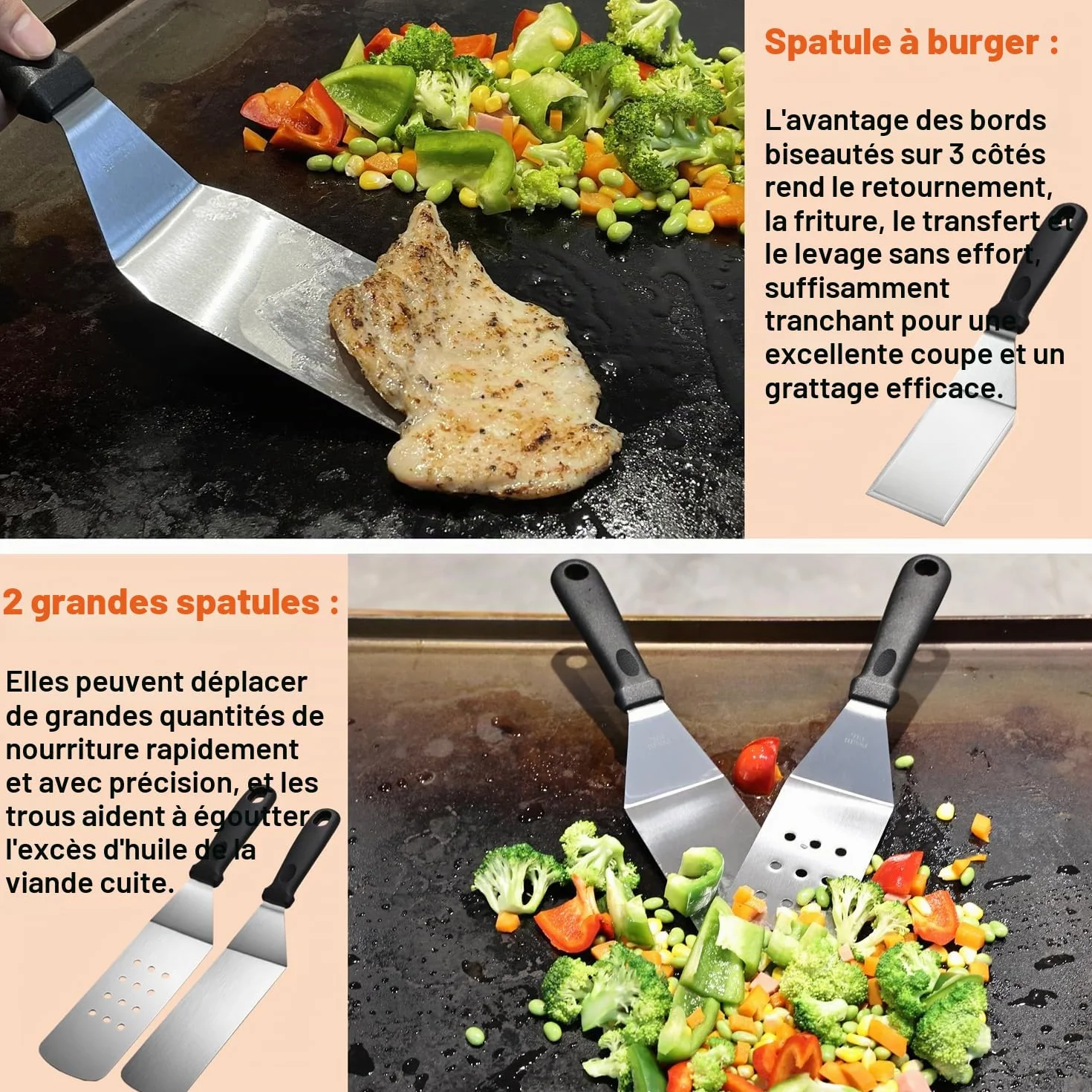 Kit d'accessoires de Barbecue Professionnels 38 Pièces Acier Inoxydable avec Pince, Presse à Hamburger, Sac de Transport