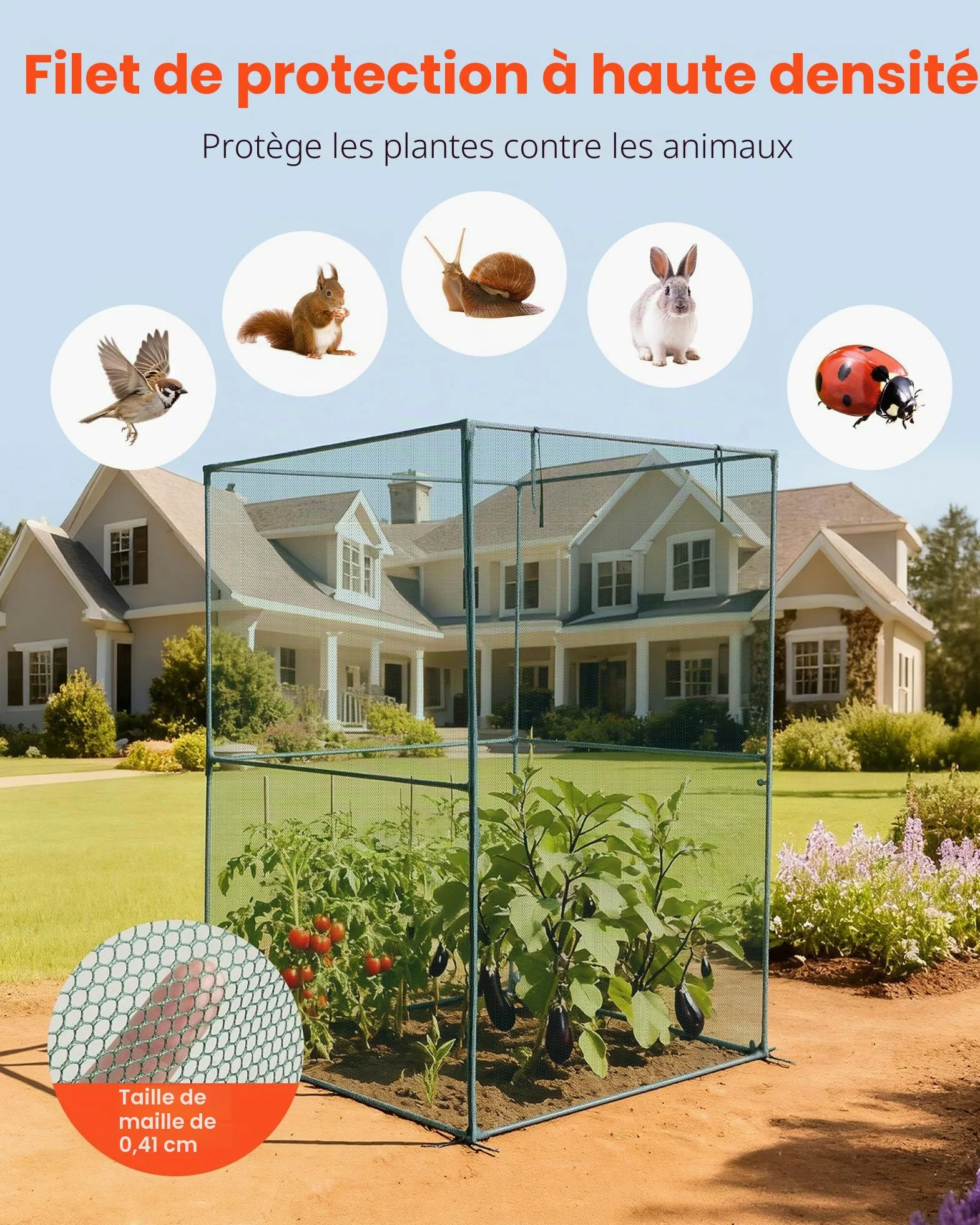 VEVOR Cage à Culture Jardin 1,2x1,2x1,8 m Cage à Plantes avec Porte Zippée pour Tomates, Filet Anti Oiseaux Résistante au Vent Filet de Protection de Plantes Couverture de Potager Surélevé Extérieur