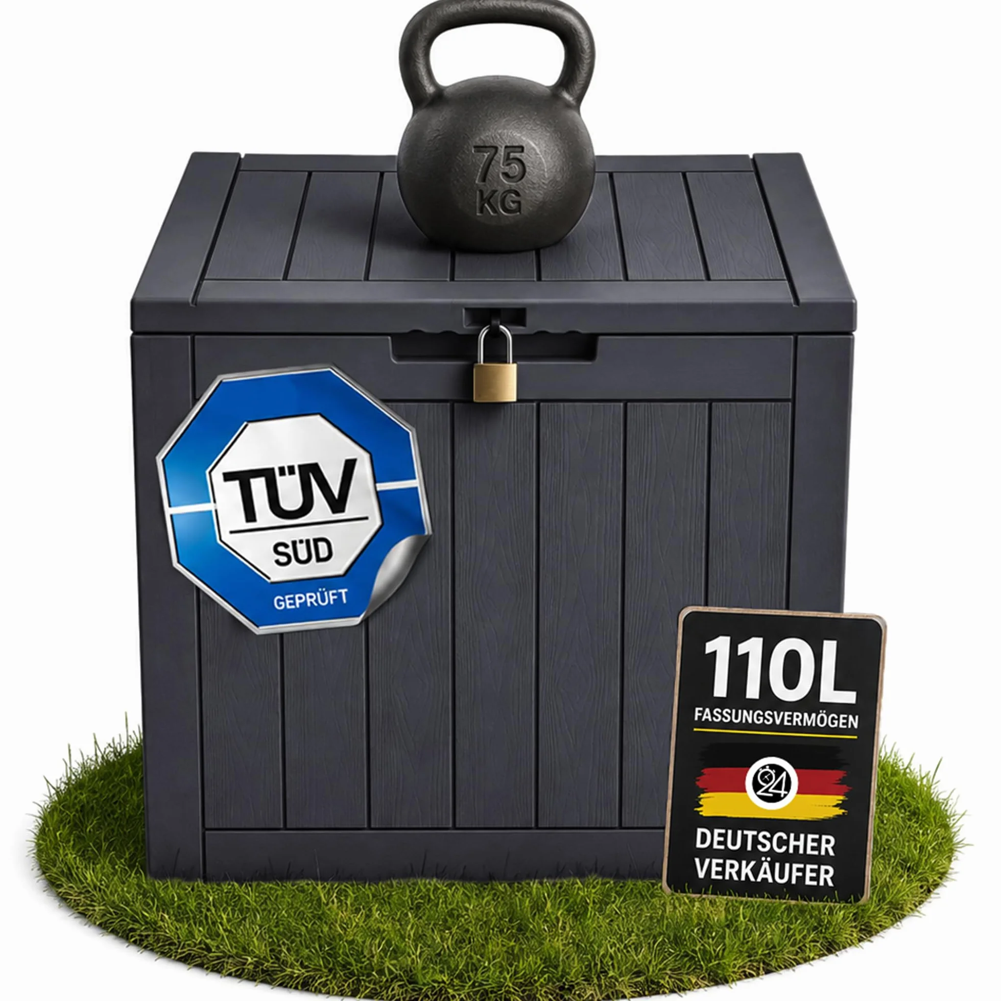 Ondis24 City Cube Boîte en Plastique 110 L Anthracite 55 x 43 x 53 cm