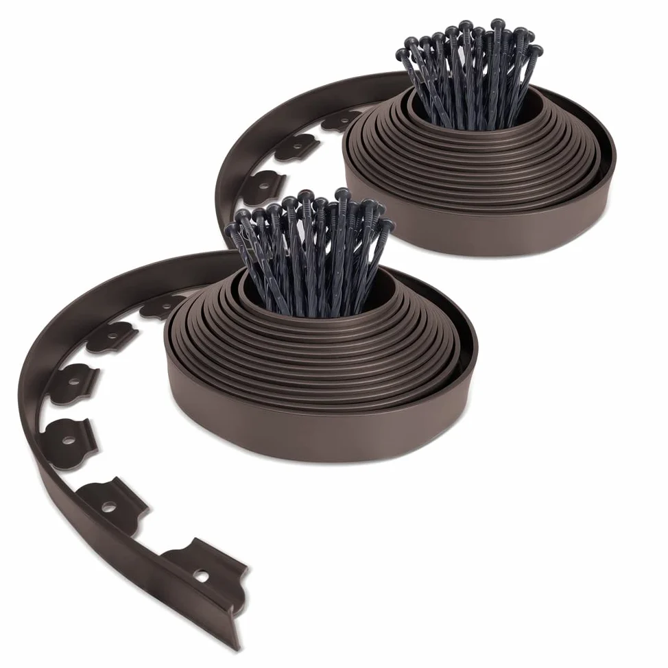 VOUNOT Bordure de Jardin en Plastique 20 mètres avec 60 Piquets d'ancrage Bordurette de Pelouse & Toile de Paillage avec 30pcs de Piquets Contre Les Mauvais Herbes 10Mx2M