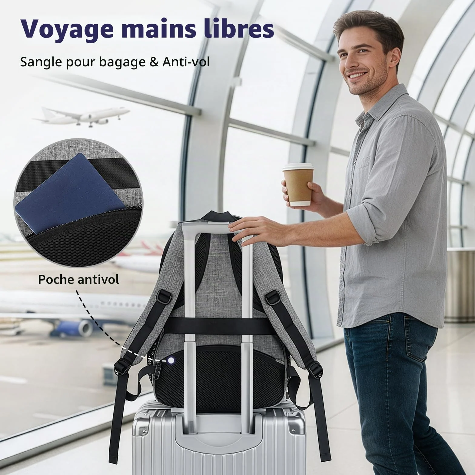 MATEIN Sac à Dos Ordinateur Portable 17 Pouces Imperméable Voyage Homme Femme Gris