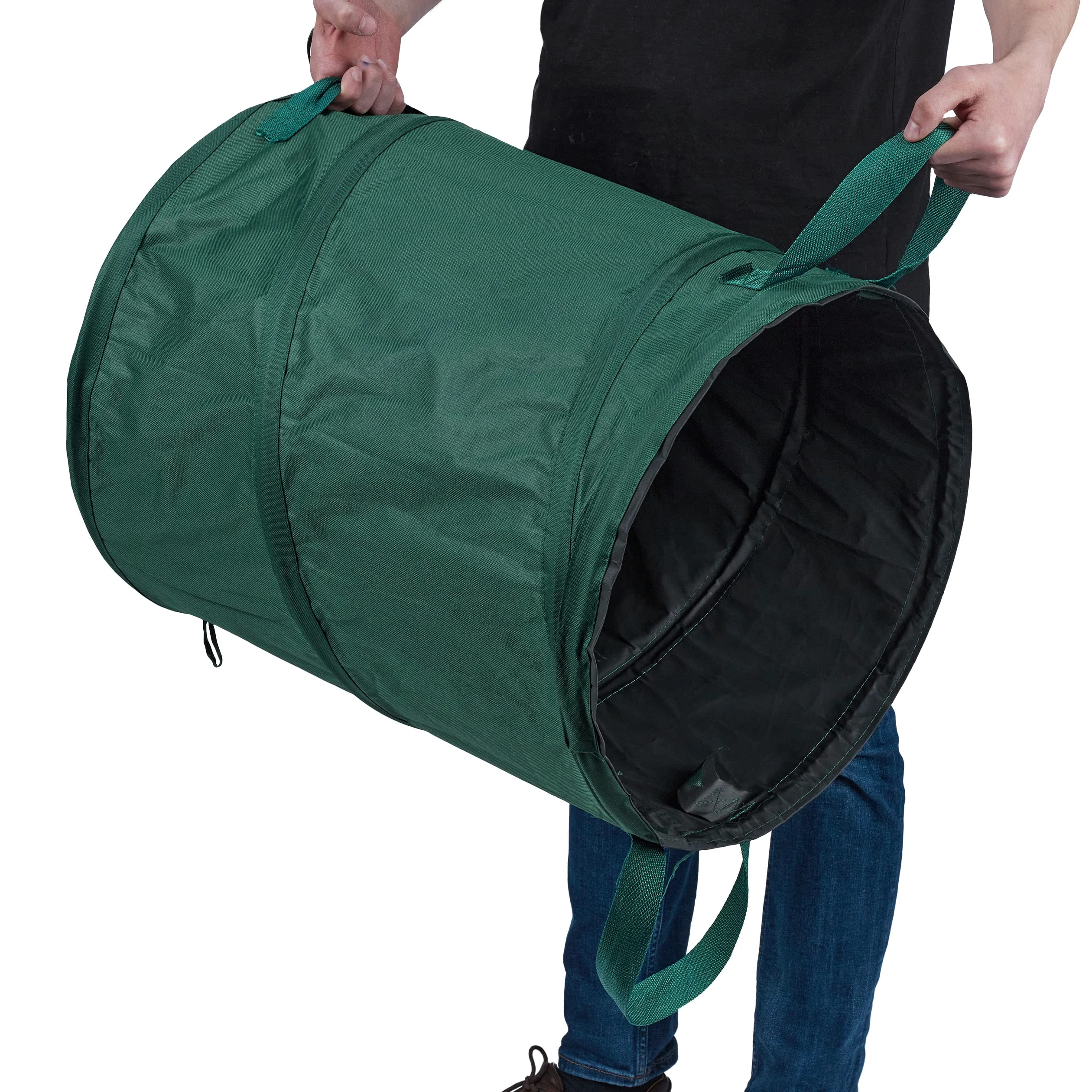 Relaxdays Sacs à déchets de Jardin autoportants, Lot de 3, 90 L, 3 poignées, Poubelle, résistant aux UV, étanche, Vert