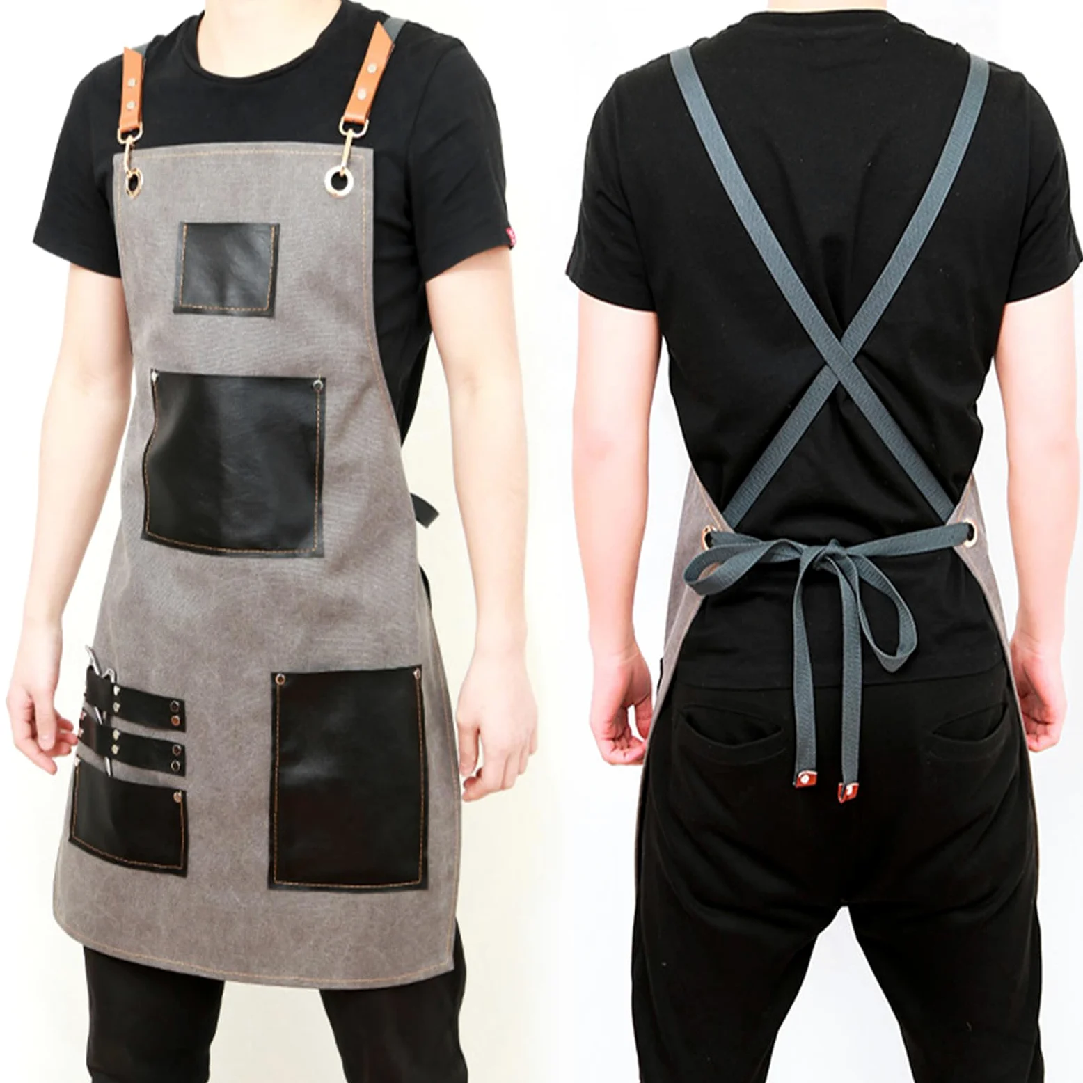 Tabliers, Tabliers de chef for hommes et femmes avec poches, tablier travail for cuisine, restaurant, barbecue, peinture, artisanat, marron
