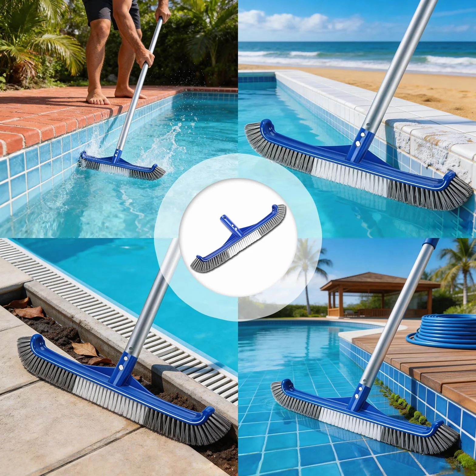 Brosse de nettoyage pour piscine 43 cm poils aluminium nylon doux film carrelage mur sol