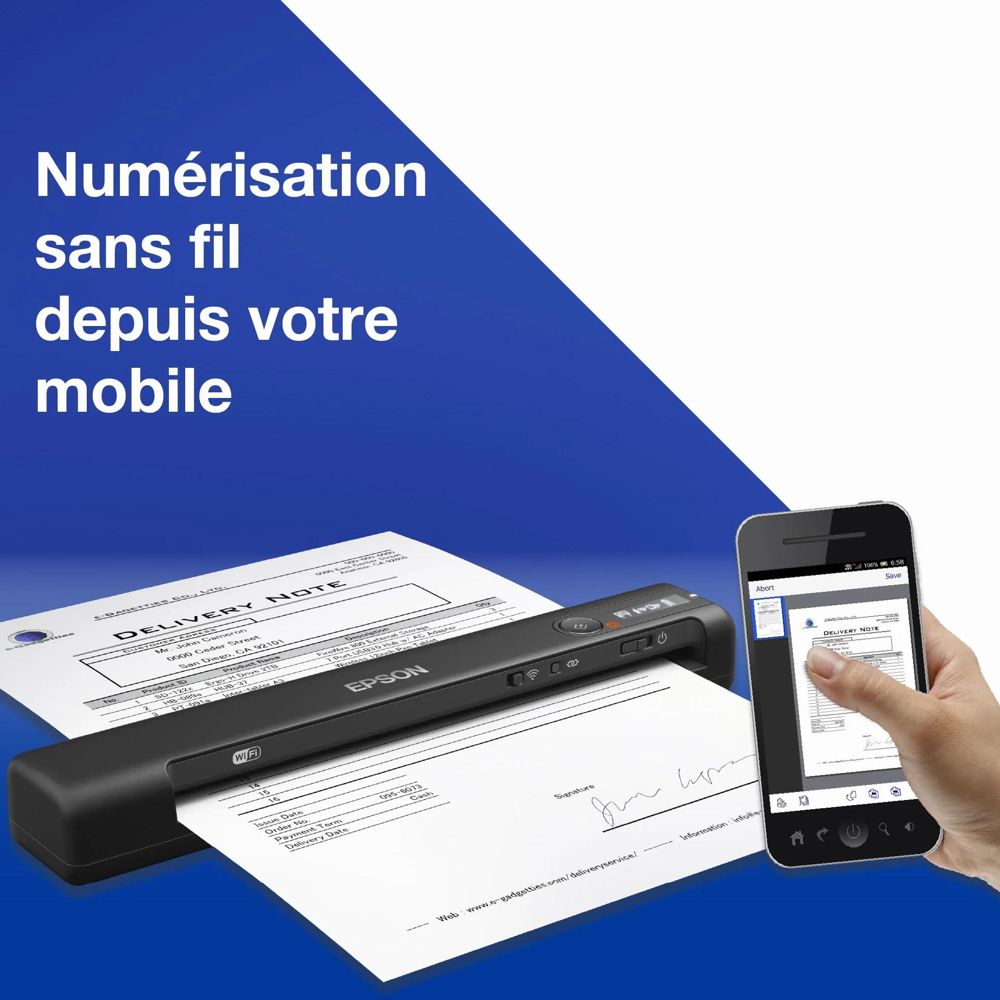 EPSON WorkForce ES-60W skaner dokumentów mobilny WiFi bateria LCD 4s/strona ScanSmart podajnik automatyczny czarny