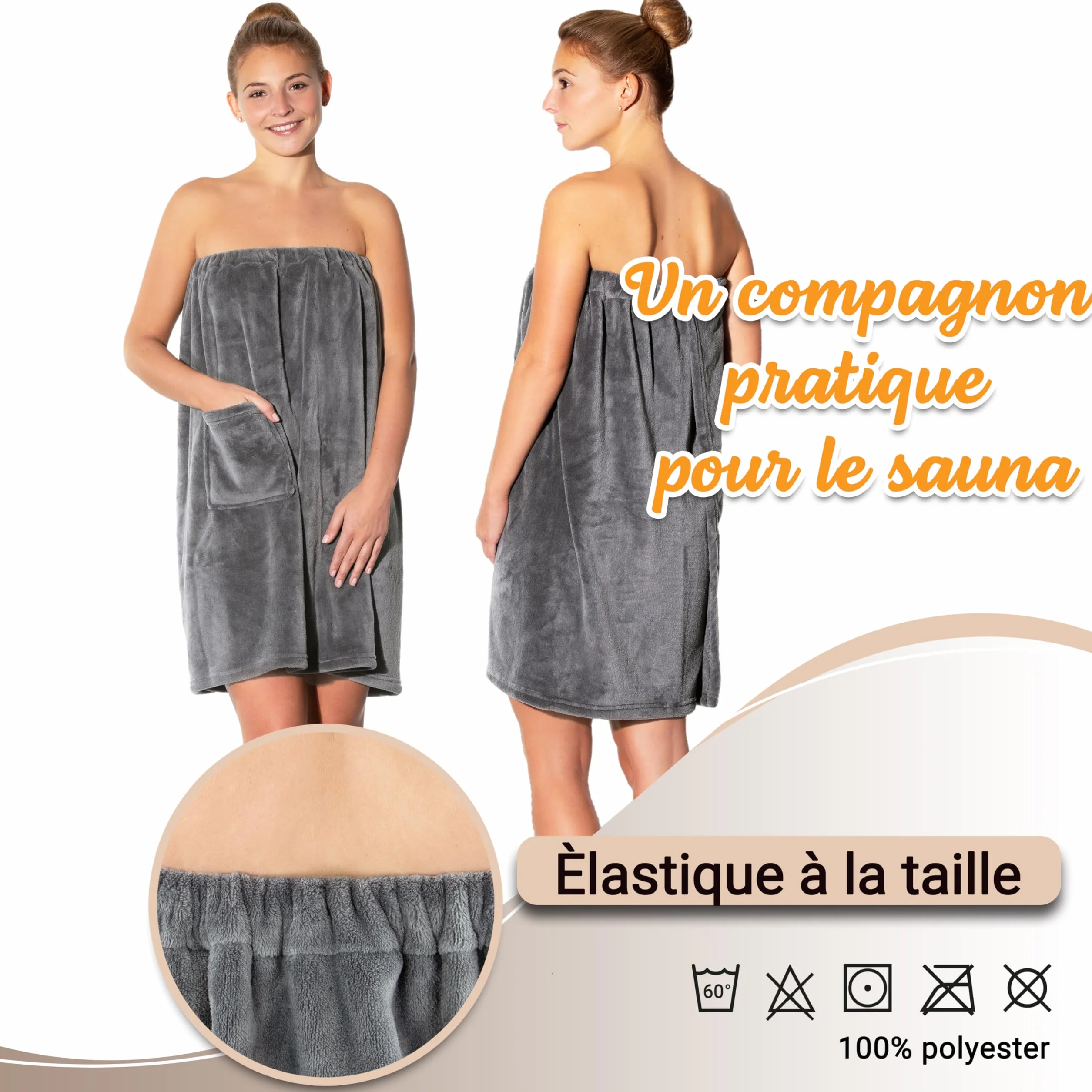 ZOLLNER Kilt de sauna pour femmes gris polyester lavable 40°C
