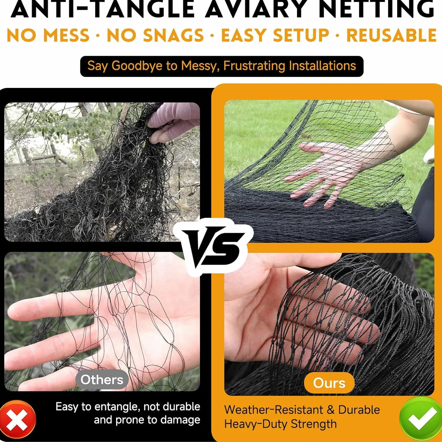 NEWFUN Filet Anti Oiseaux,Filet Voliere,(15m x 30m),25mm, Filet tissé Extra Fort, Protégez Arbres Fruitiers Et Les Légume des Dommages Causés