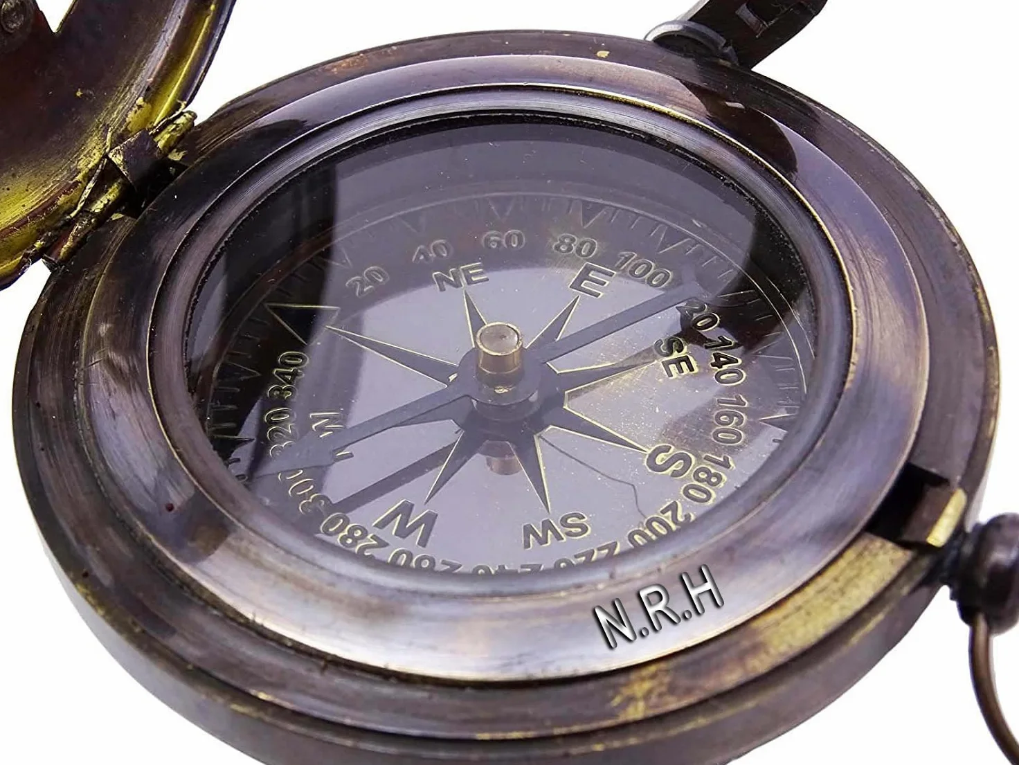 Cadran solaire vintage boussole en laiton avec étui en cuir – Cadeau gravé pour lui – boussole à pousser pour camping, randonnée et tourisme
