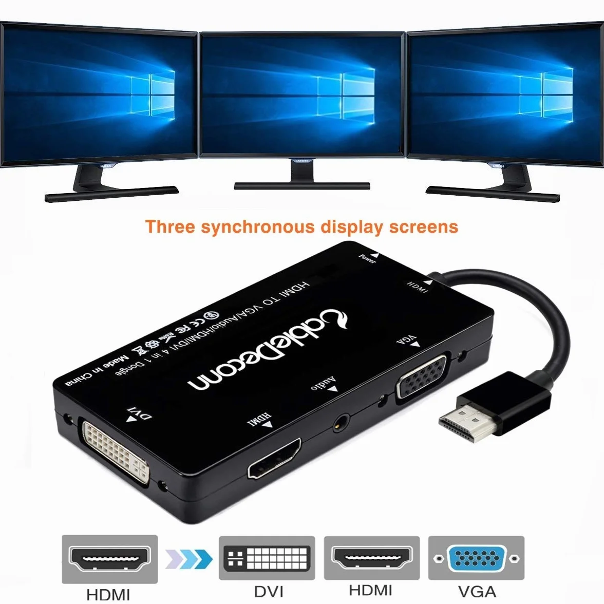 Câble Adaptateur HDMI vers VGA DVI avec Audio 3,5 mm Micro USB Noir