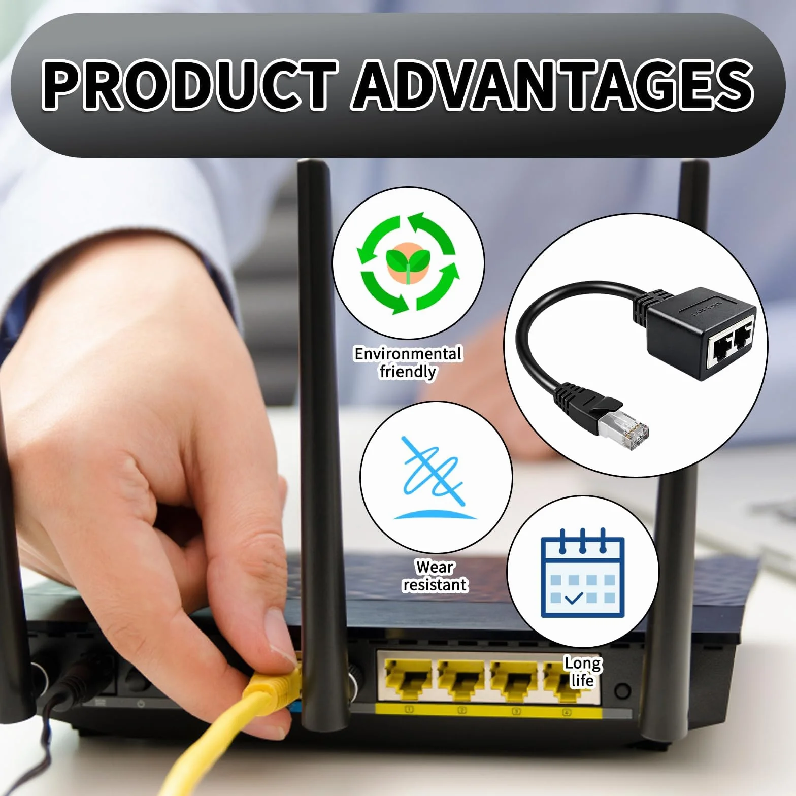 Adaptateur Répartiteur RJ45 Multiprise Ethernet 2 Pièces Compatible Cat5 Cat5e Cat6 Cat7