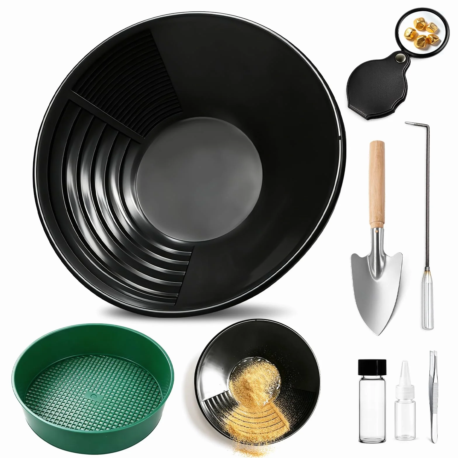 Kit Orpaillage Gold Pan Batee Rampe Lavage Manuel Or Panning Noir