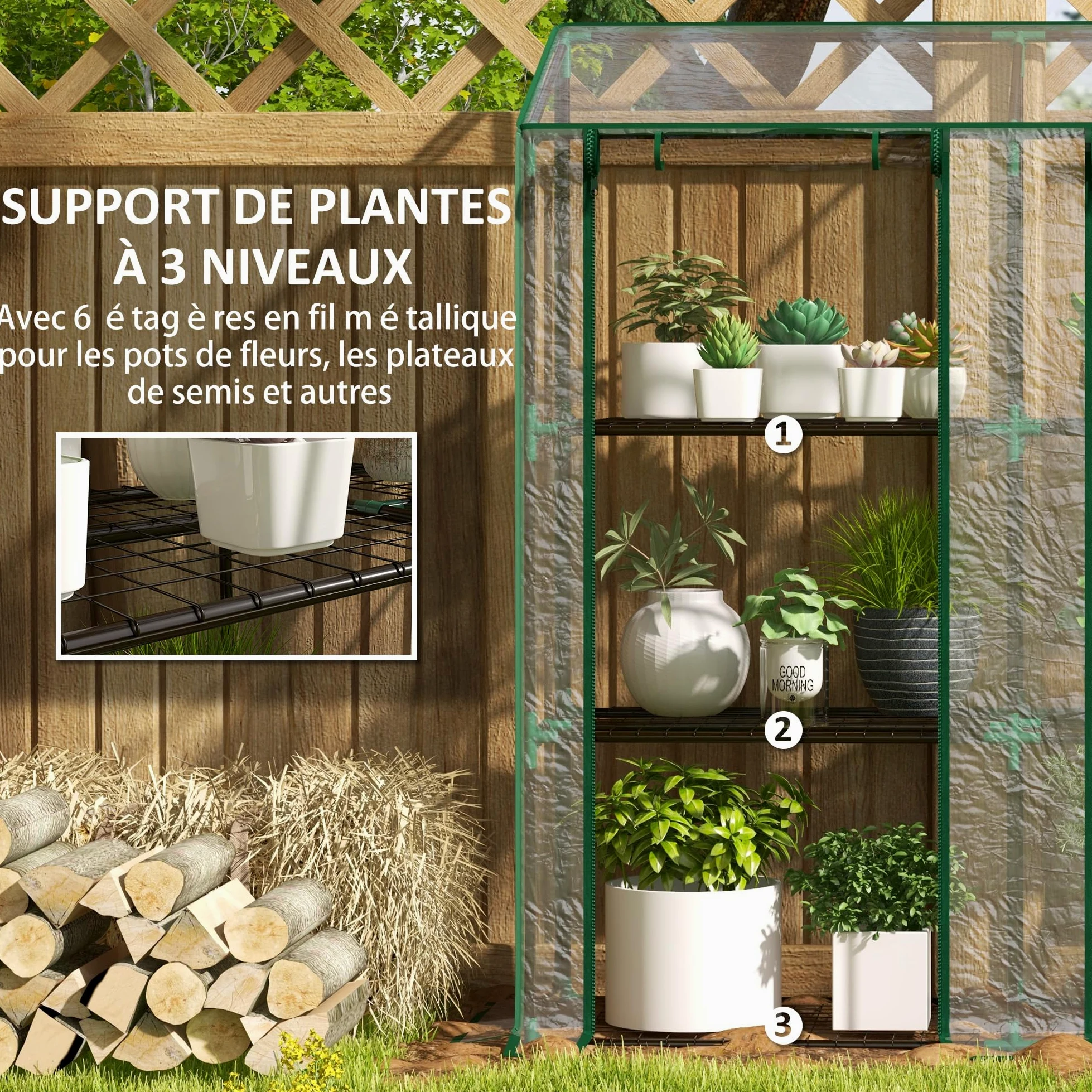 Outsunny Serre de Jardin PE Étagères 3 Niveaux 143x46x51cm Transparent | Serre de Balcon, Bâche Renforcée 140 g/m², Châssis en Acier, 2 Portes Zippées Enroulables, pour Légumes Plantes Fleurs