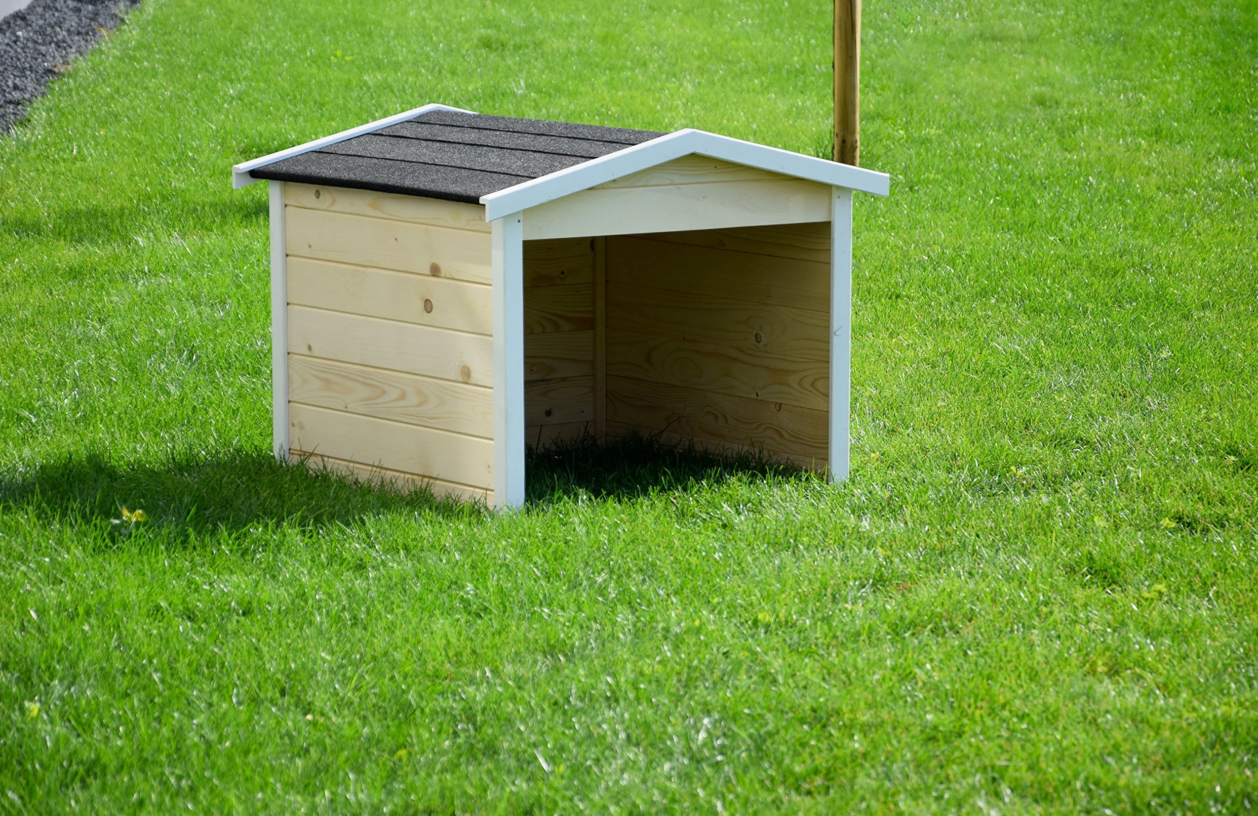 dobar® Garage pour Robot Tondeuse, en Bois, en kit, avec Toit bitumé, 76 x 68 x 52 cm, Naturel/Blanc