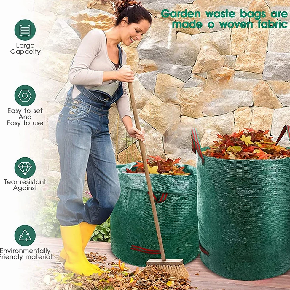 Sacs de Jardin 500L,Sac de Déchets de Jardin en Polypropylène(PP),Pliables et Réutilisables,étanche Grande Sacs avec Poignées,Grand Sac Jardinage Dechets (5Pack)