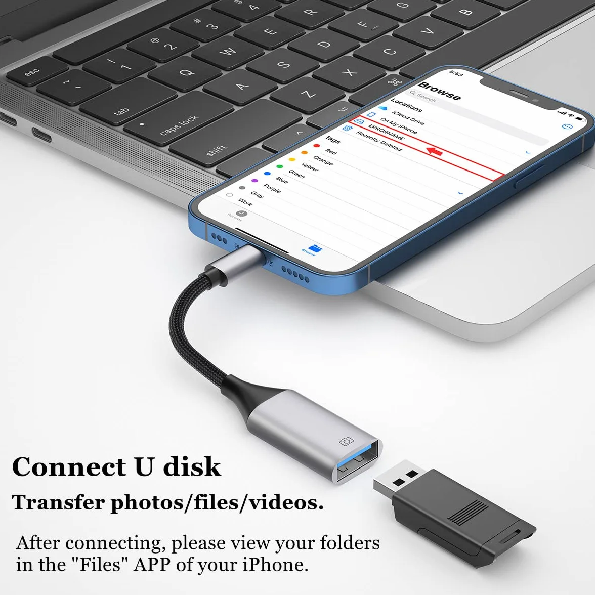 Adaptateur Lightning vers USB MFi pour iPhone iOS OTG Caméra Lecteur Flash Carte Souris Clavier