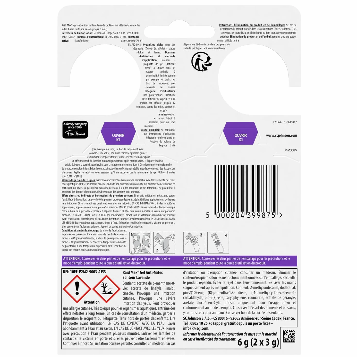Raid Max Gels Anti-Mites Parfum Lavande 2 Gels Woolmark