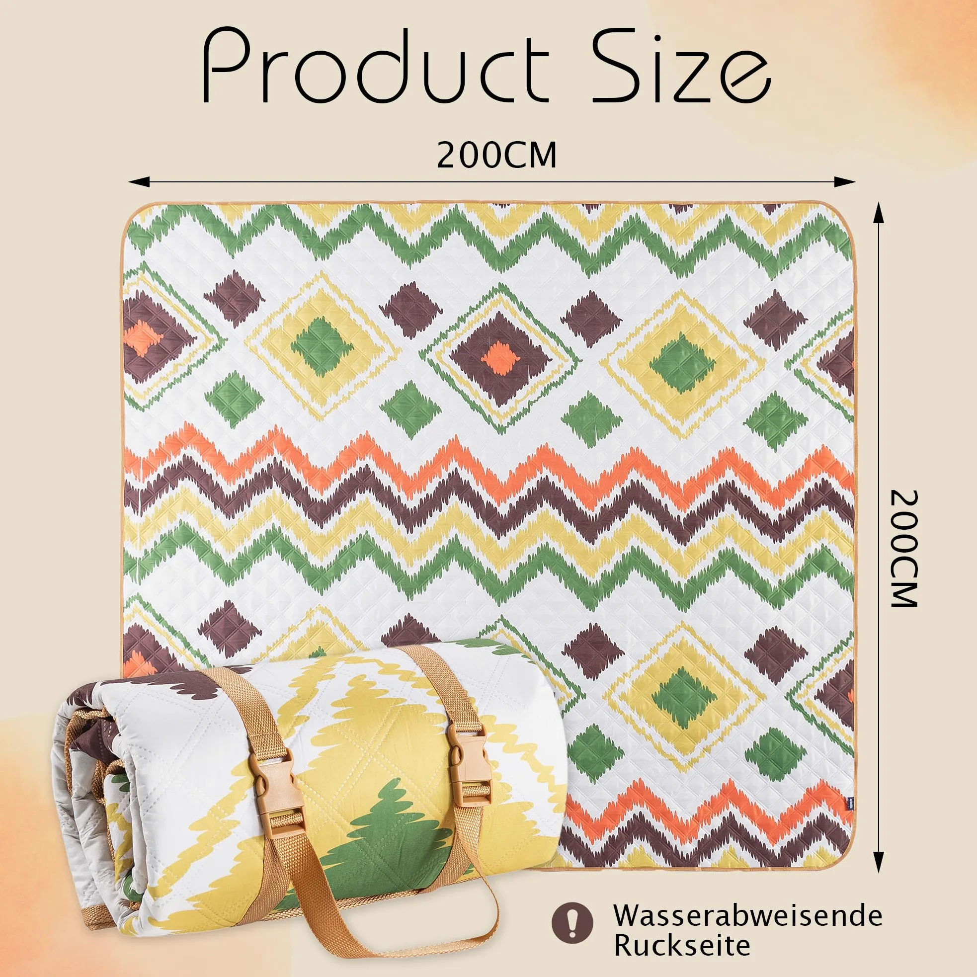 ACUSHLA Couverture de plage et de pique-nique 200 x 200 cm, imperméable et lavable, tapis de plage avec sangle de transport, parfaite pour la plage, le camping et les pique-niques, couverture de