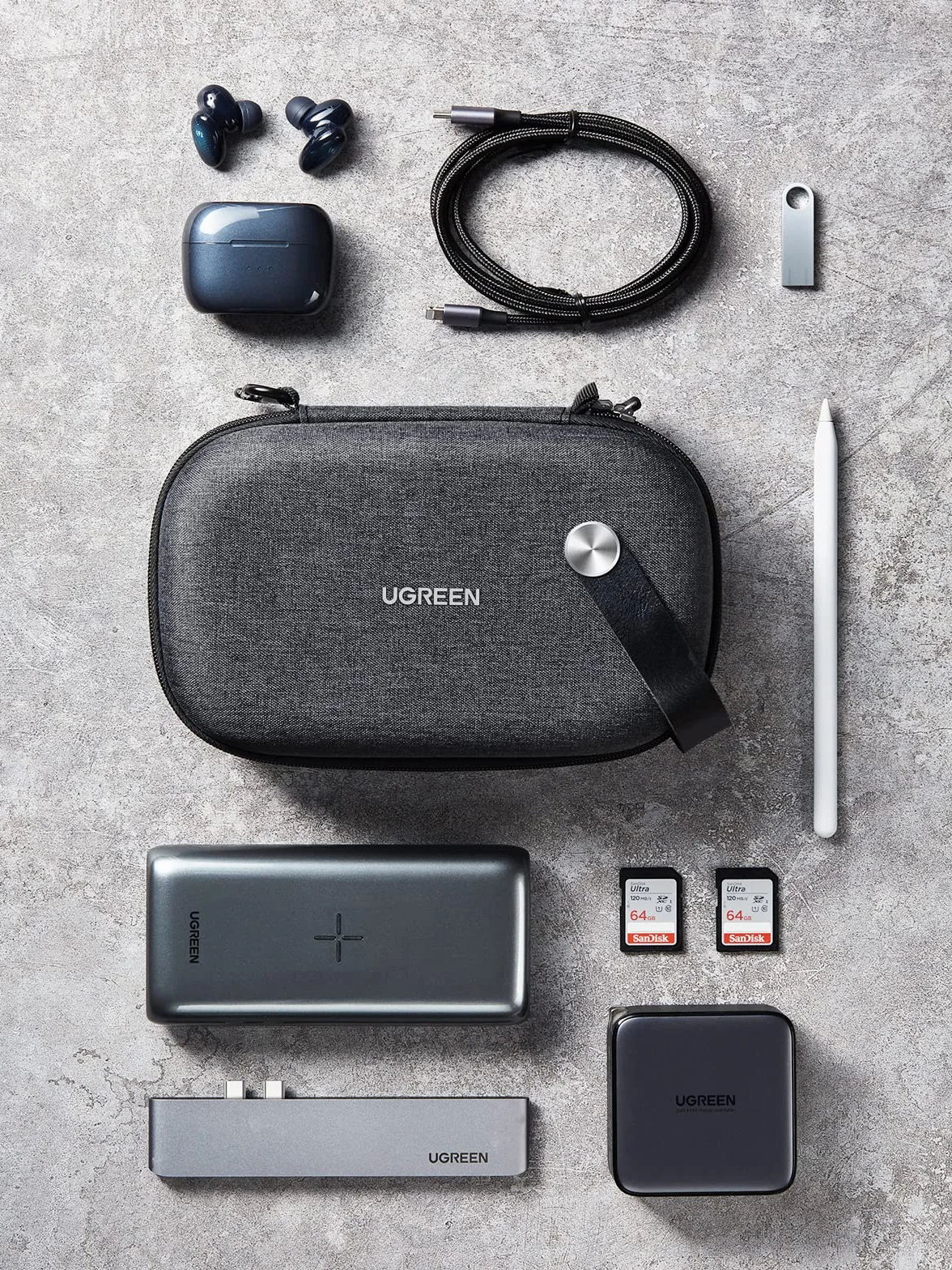 UGREEN Sac Rangement Accessoires Électroniques Pochette Câble Étanche Voyage Antichoc Organisateur Noir