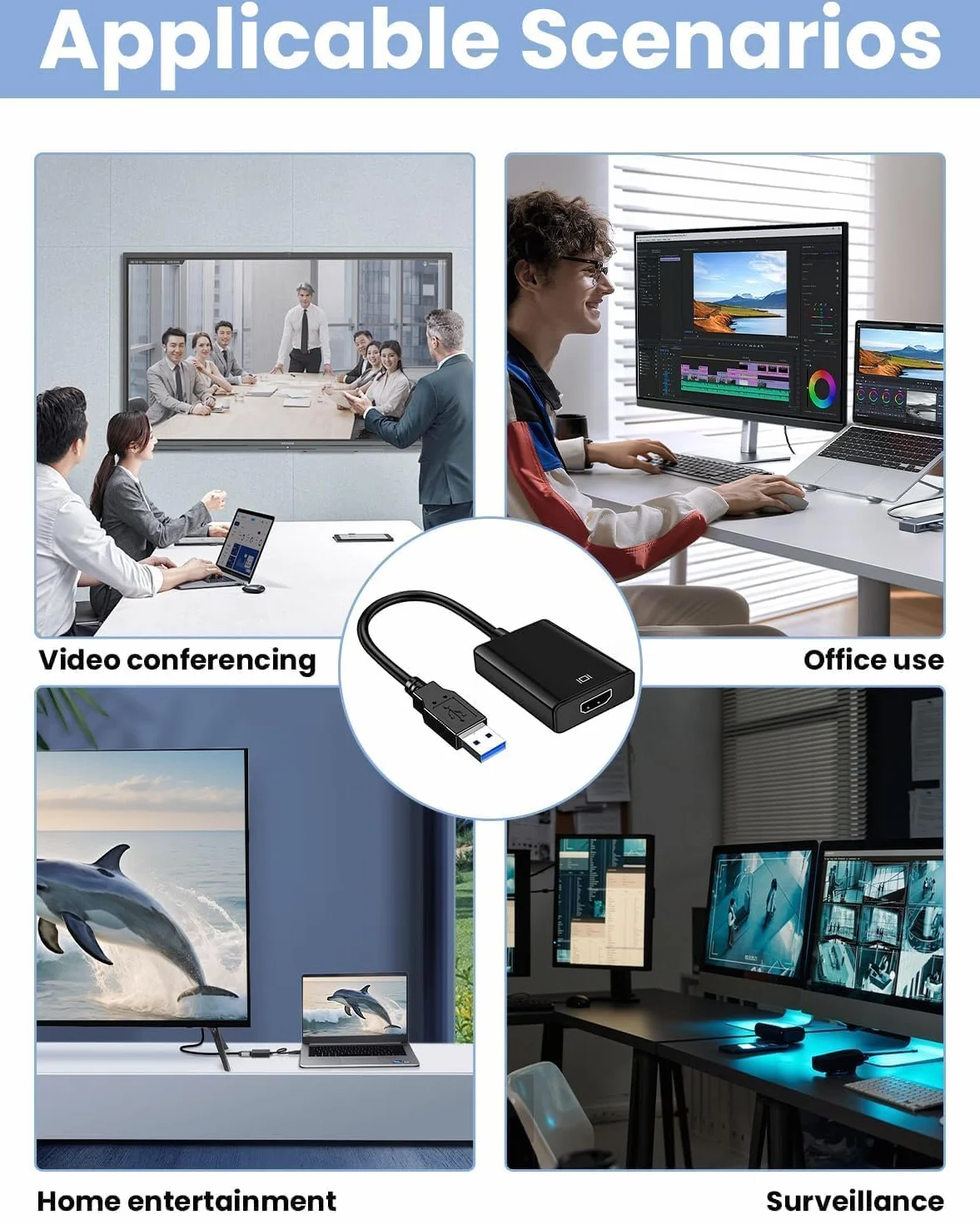 Adaptateur USB vers HDMI 3.0 1080p pour Ordinateur PC Moniteur Projecteur HDTV Windows Mac