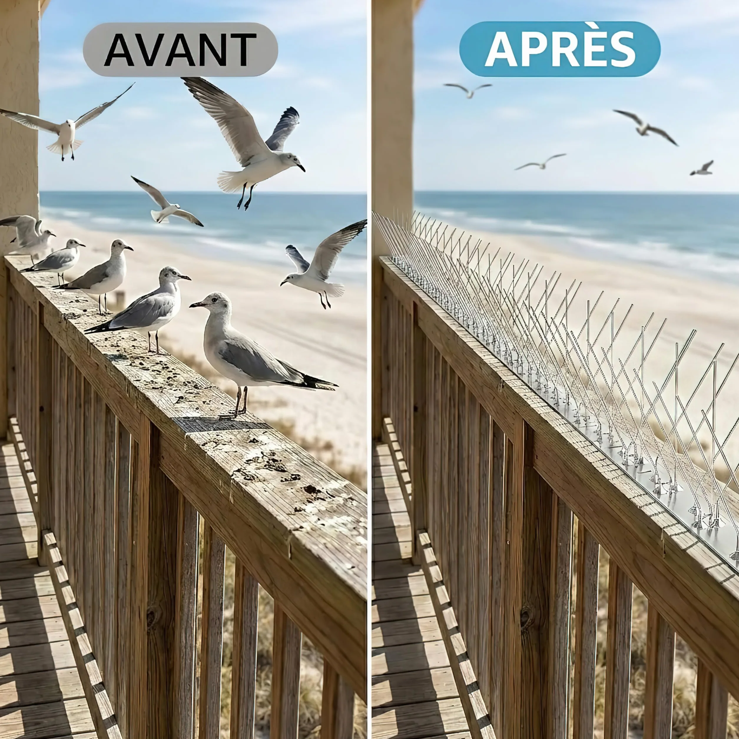 Anti Pigeon INOX 304 Kit Répulsif Oiseaux 1m 4 Pcs 25cm 8 Vis 8 Colliers