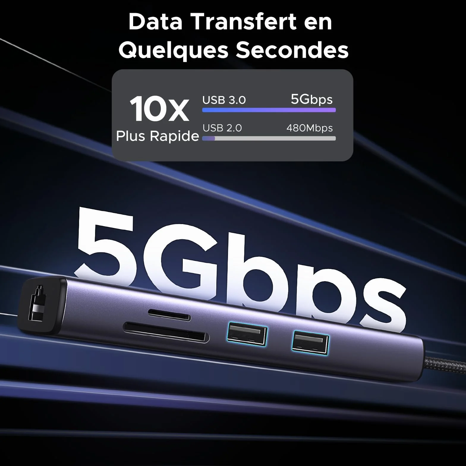 UGREEN Revodok 107 Hub USB C Ethernet Gigabit HDMI 4K 60Hz Lecteur de Carte SD TF PD 100W 7 en 1 Docking Station