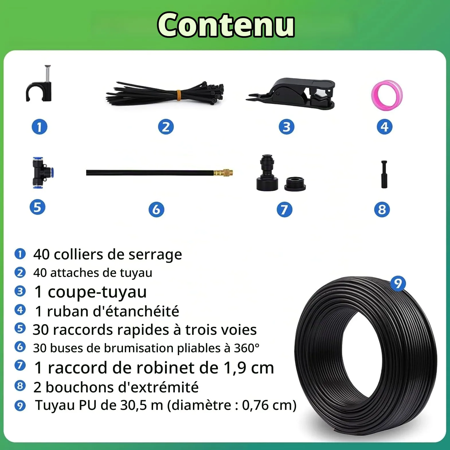 Système d'Irrigation Goutte à Goutte, Arrosage Automatique pour Jardin, Buse Brumisatrice Réglable 360°, Tête d'Arroseur Rotative à Haut Débit pour Jardin, Terrasse et Plantes en Pot (30M)