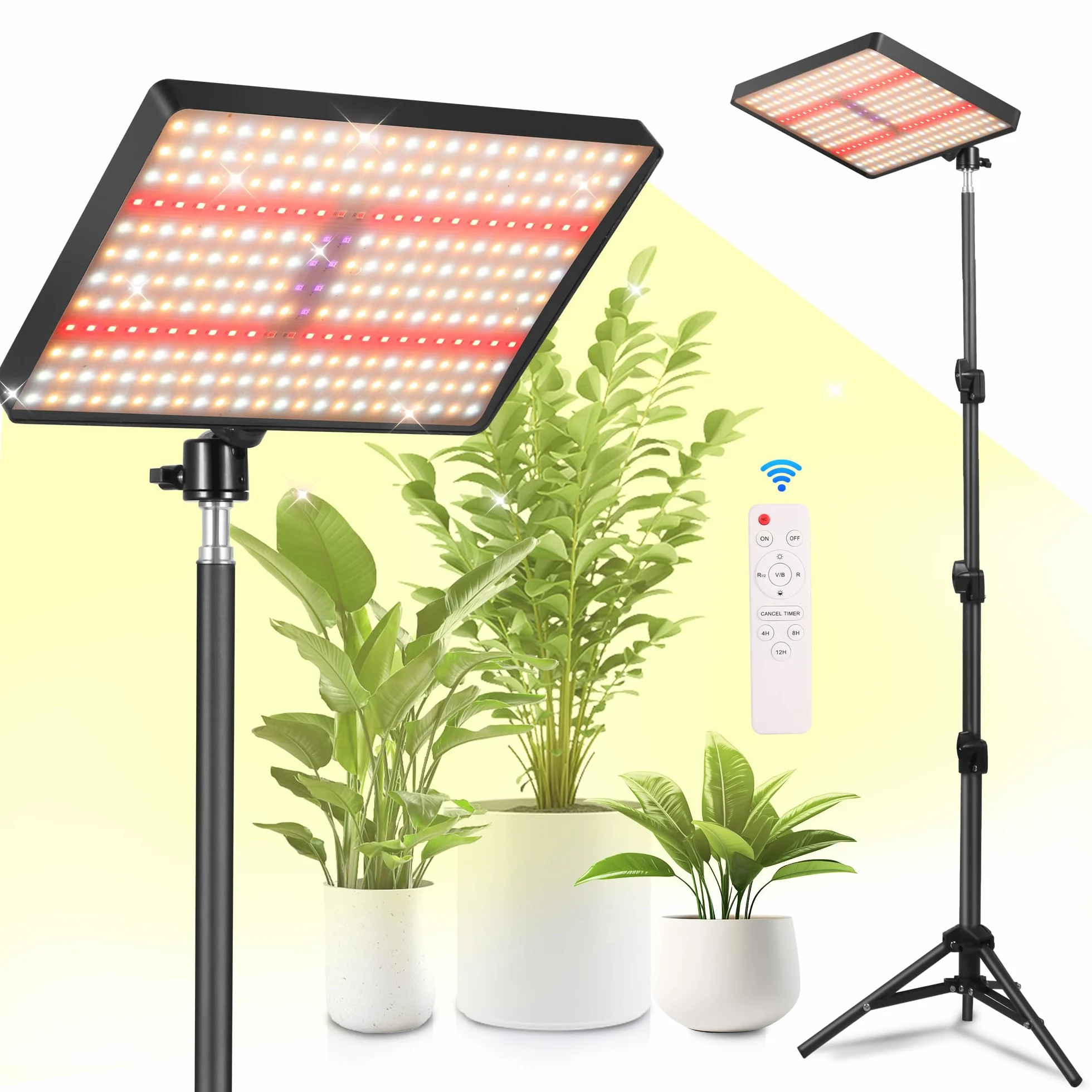 MICCYE Lampe de Plante Horticole LED 286 LEDs Dimmable Spectre Complet UV-IR avec Trépied Minuterie 4/8/12H