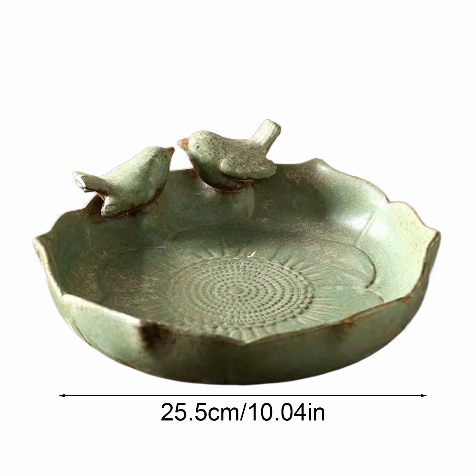 Mangeoire de bain pour oiseaux en céramique avec 2 oiseaux décoratifs pour extérieur