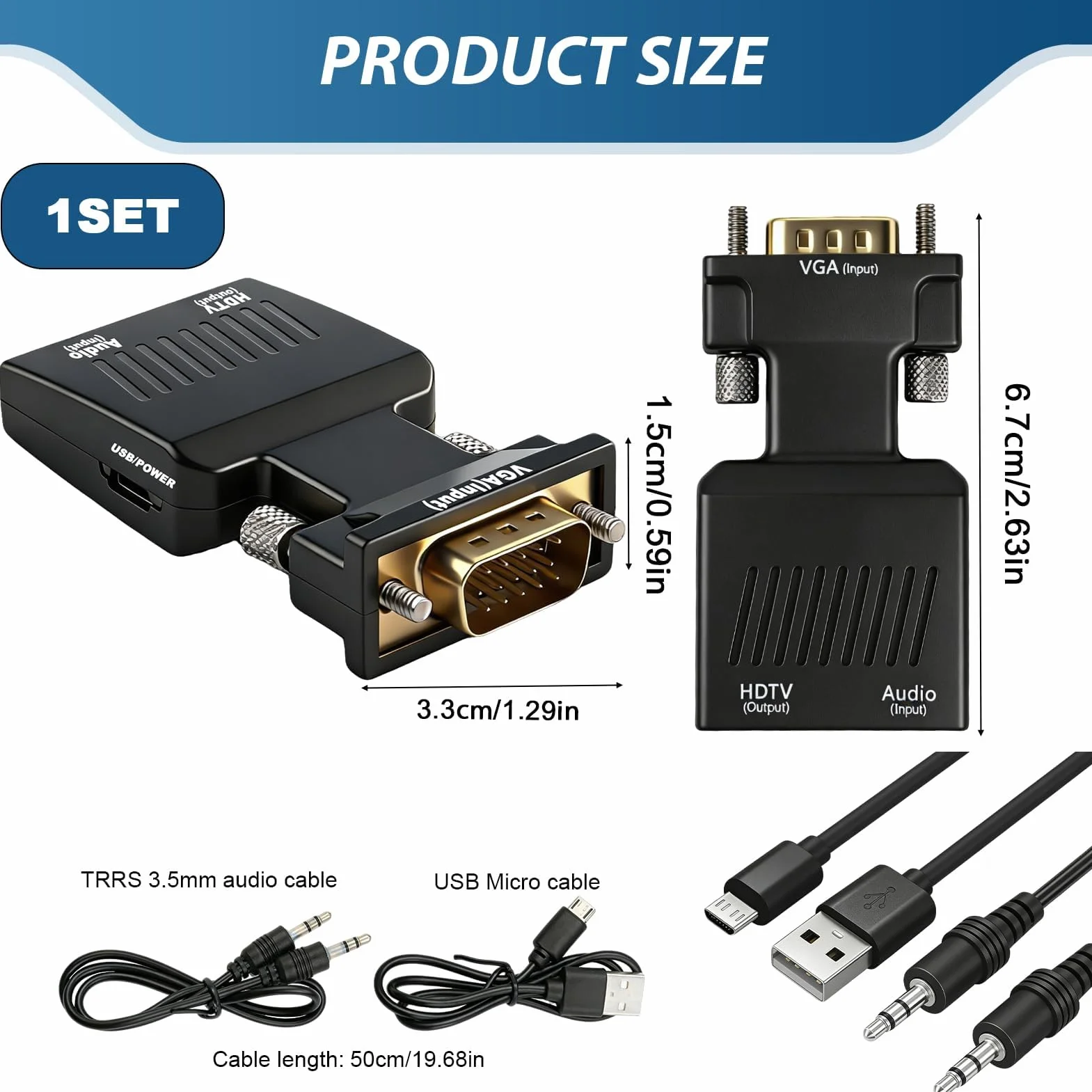Adaptateur VGA vers HDMI Audio HD 1080p Convertisseur Actif Vidéo VGA Mâle vers HDMI Femelle Câble