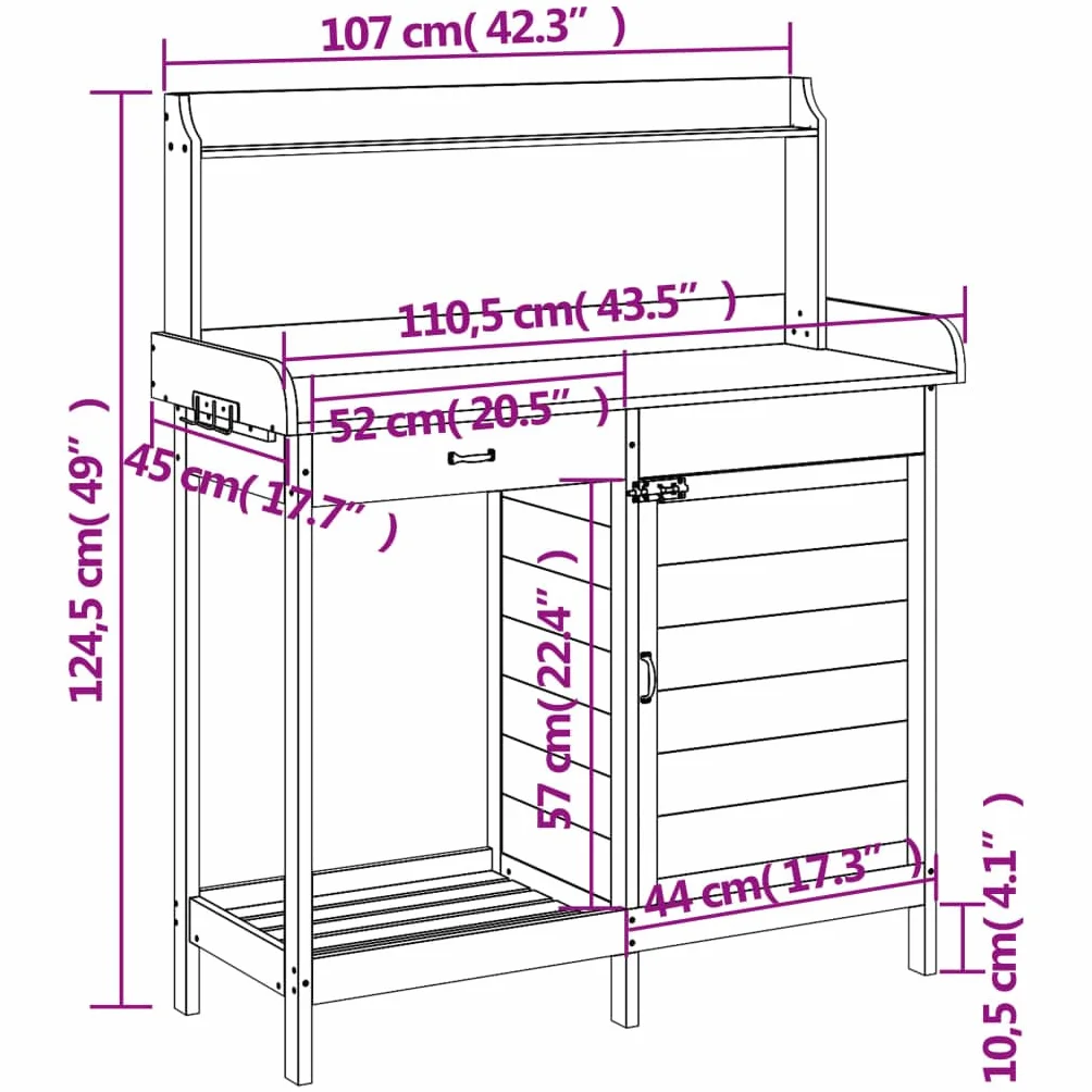 vidaXL Table de Rempotage avec Armoire Établi Jardin Bois Massif Sapin