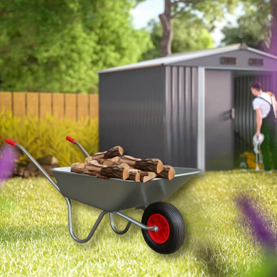 Brouette de Jardin 65L - Cadre en Acier galvanisé, Roue pneumatique 4.00-6 Chambre à air, Charge 80 kg - Idéal pour Jardin, écurie, Chantier Naval