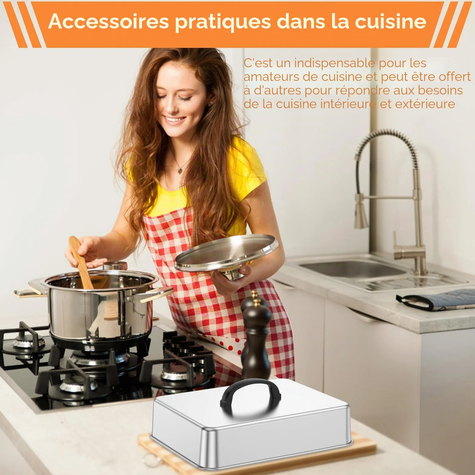 Lot de 2 cloches de barbecue rectangulaires en acier inoxydable 28,5 x 22 x 10,5 cm