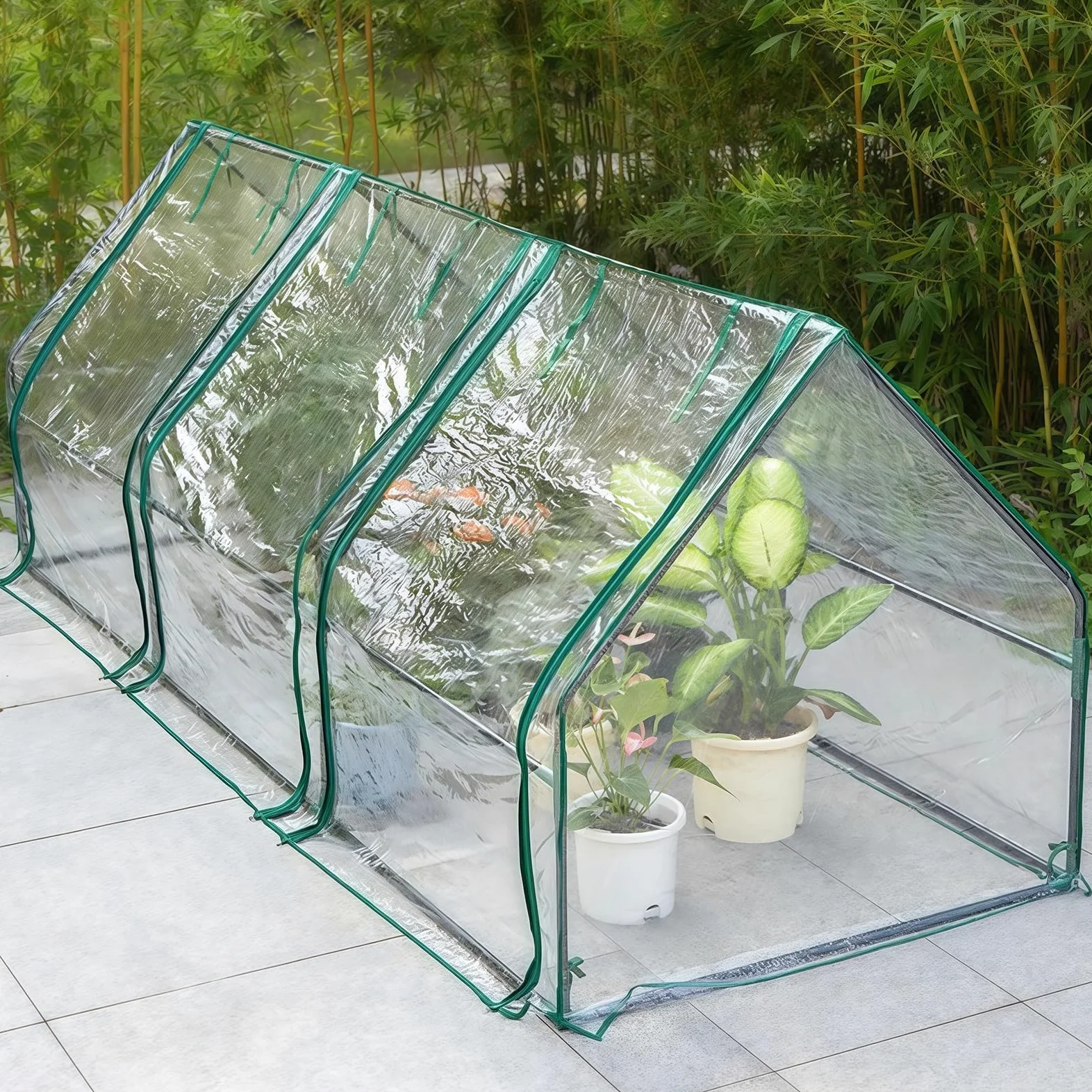 Mini serres, Serre pour Plantes d'extérieur Portable, avec Couvercle en PE, avec 3 Portes à Fermeture éclair, 240x90x90cm