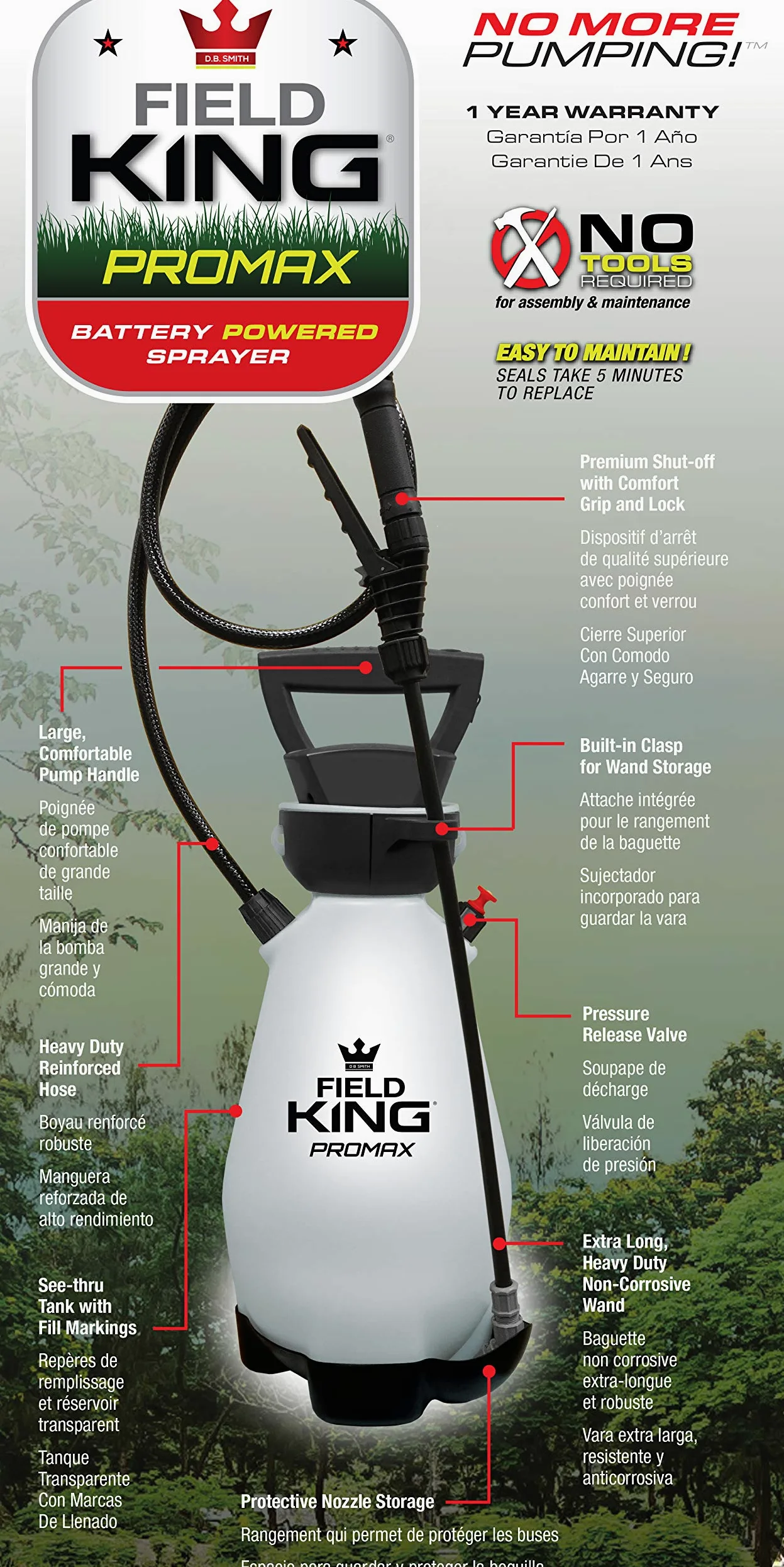 Field King 190571 – Pulvérisateur à Pompe à Technologie zéro à Batterie Lithium-ION 7,8 L, Blanc