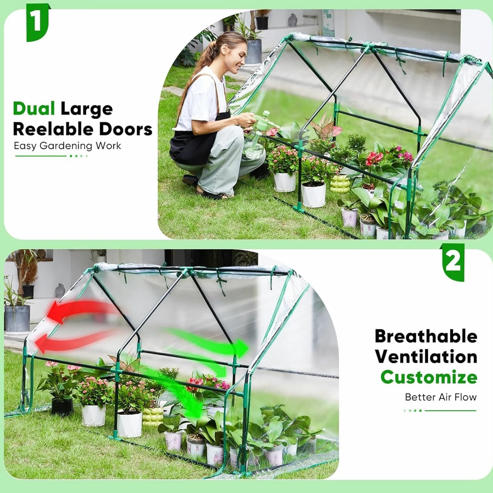 Mini Serre Portable, Petite Serre, Porte zippée Enroulable et Housse en PVC Toutes Saisons, Serres extérieures et intérieures, 120x60x60cm